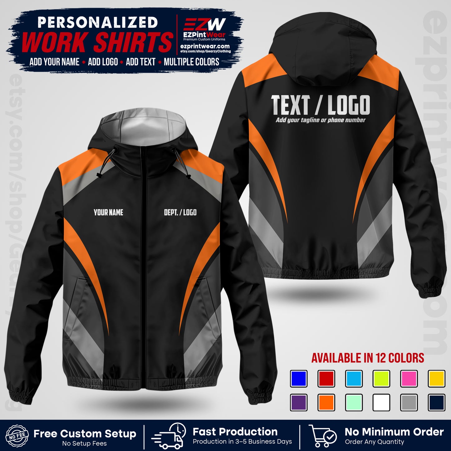 Custom Windbreaker Jacket with Name, Logo & Text, All Over Print Company Workwear, Employee Uniform WBJK04