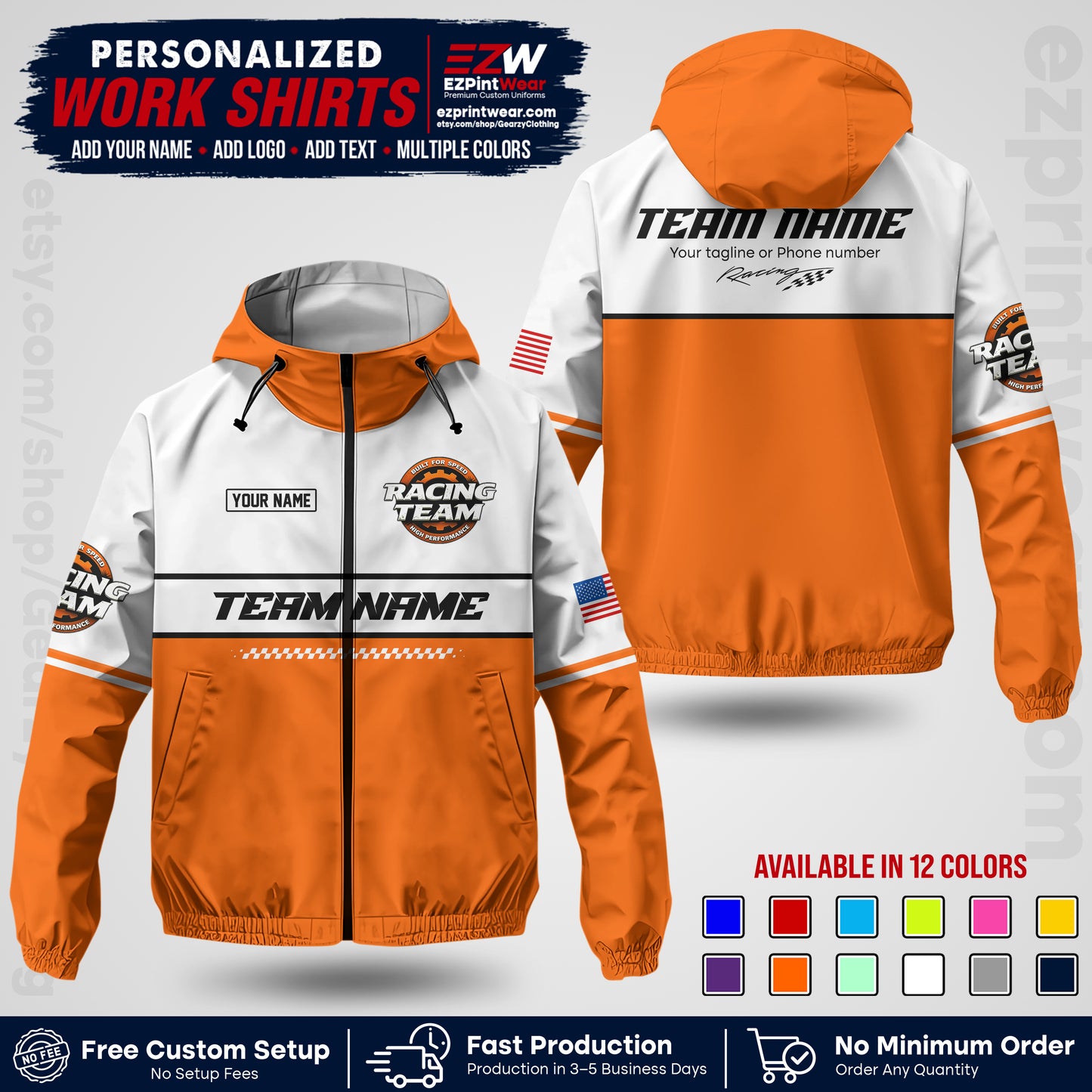 Custom Racing Windbreaker Jacket with Name, Logo & Text | Race Team Uniform | Motorsport Apparel RCJK12