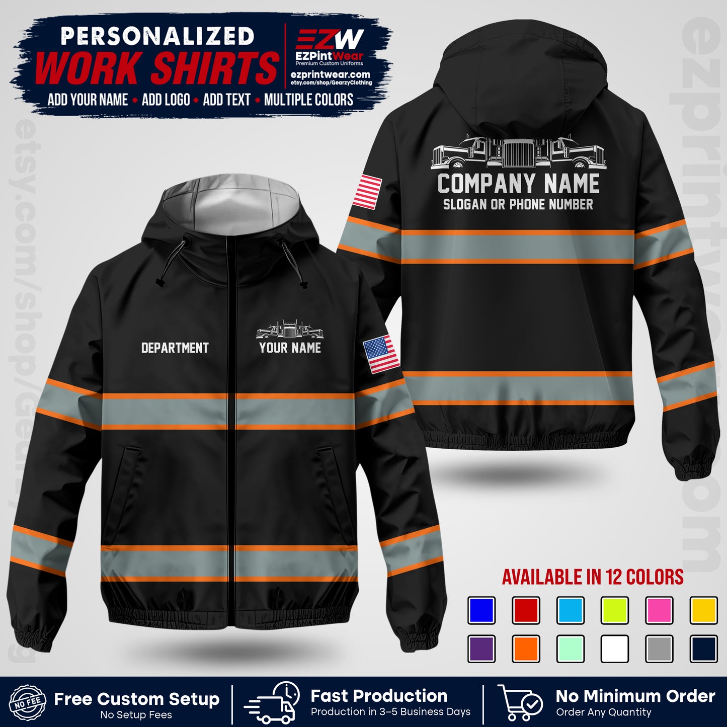 Personalized Trucking Windbreaker Jacket | Custom Company Workwear | Non-Reflective Reflective Style Safety Jacket | Company Uniform Jacket TWJK 04