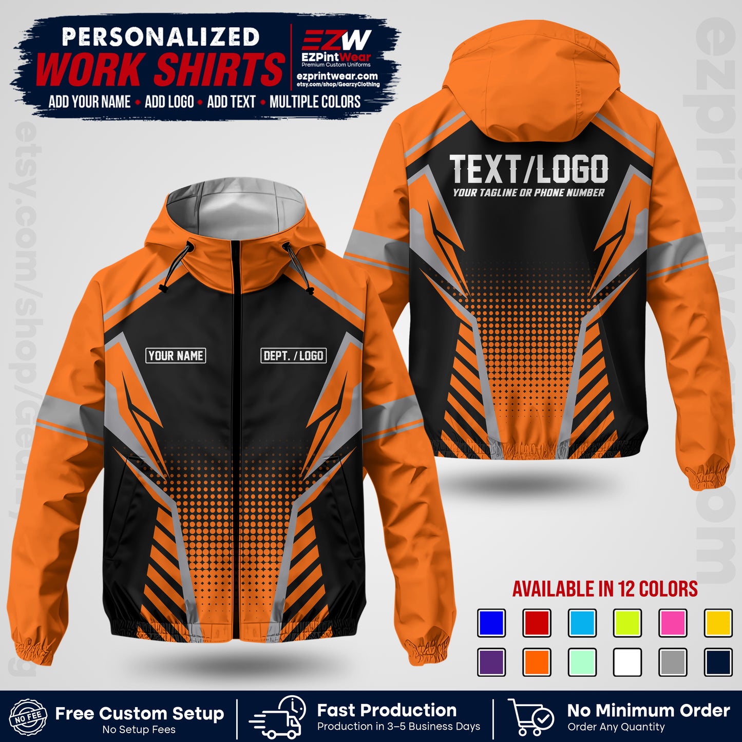 Custom Windbreaker Jacket with Name, Logo & Text, All Over Print Company Workwear, Employee Uniform WBJK13