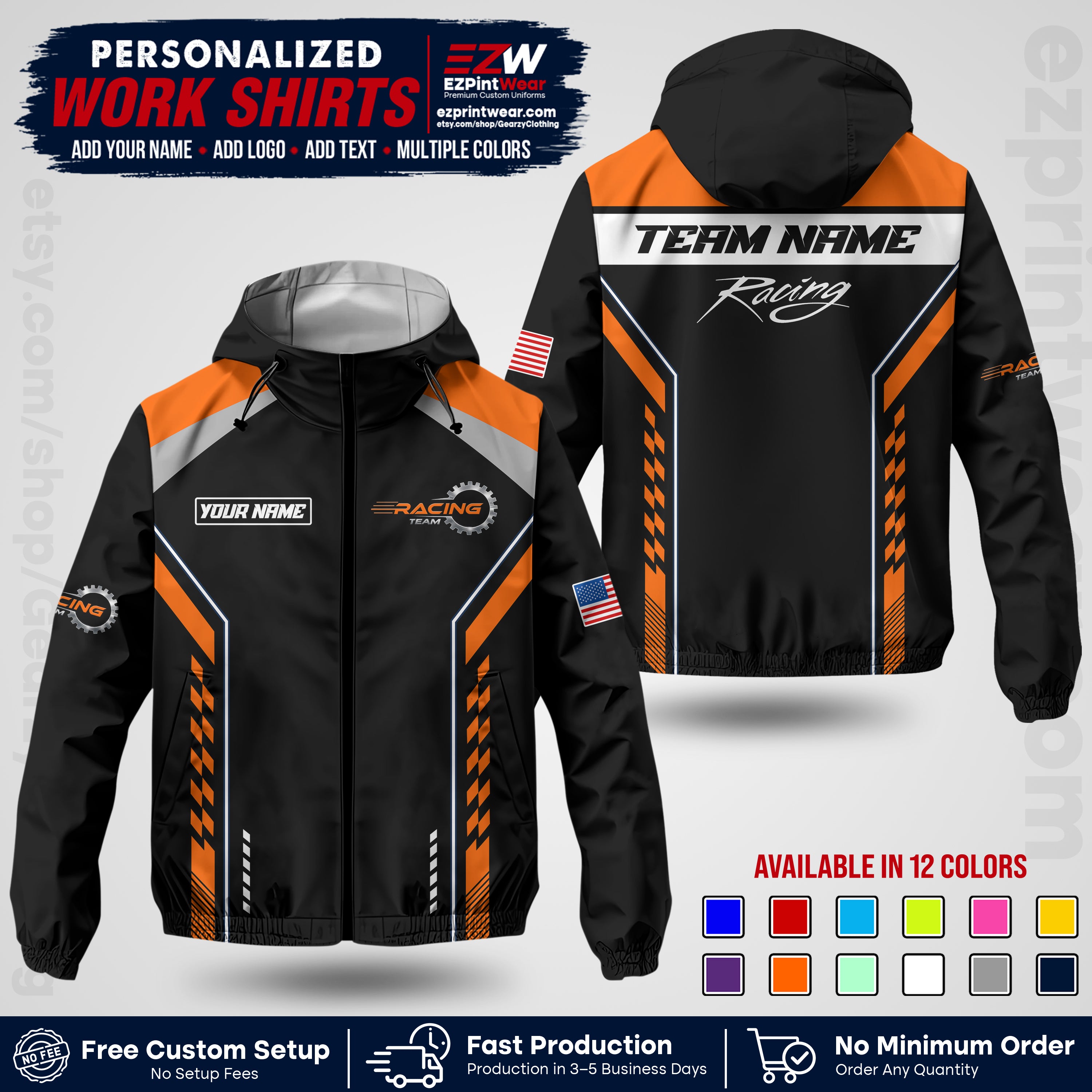 Custom Racing Windbreaker Jacket with Name, Logo & Text | Race Team Uniform | Motorsport Apparel RCJK13