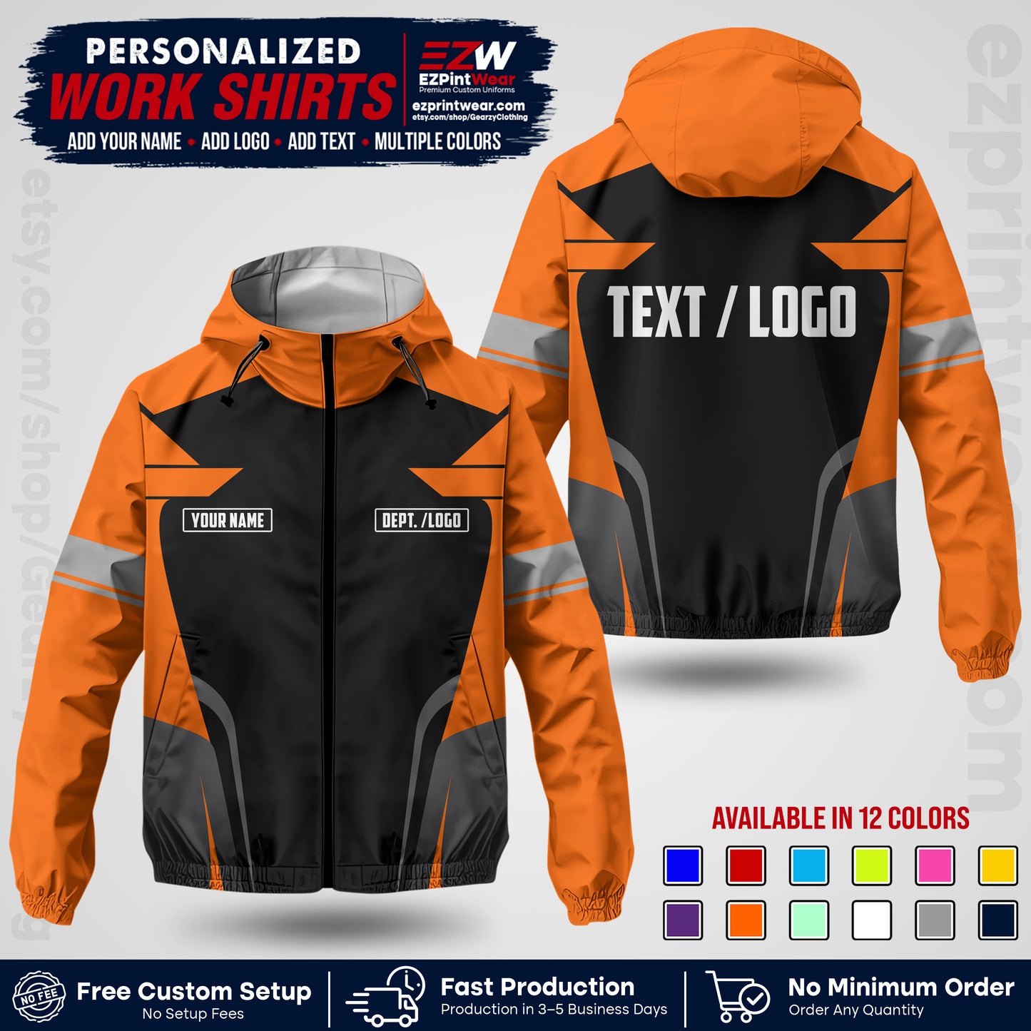 Custom Windbreaker Jacket with Name, Logo & Text, All Over Print Company Workwear, Employee Uniform WBJK02