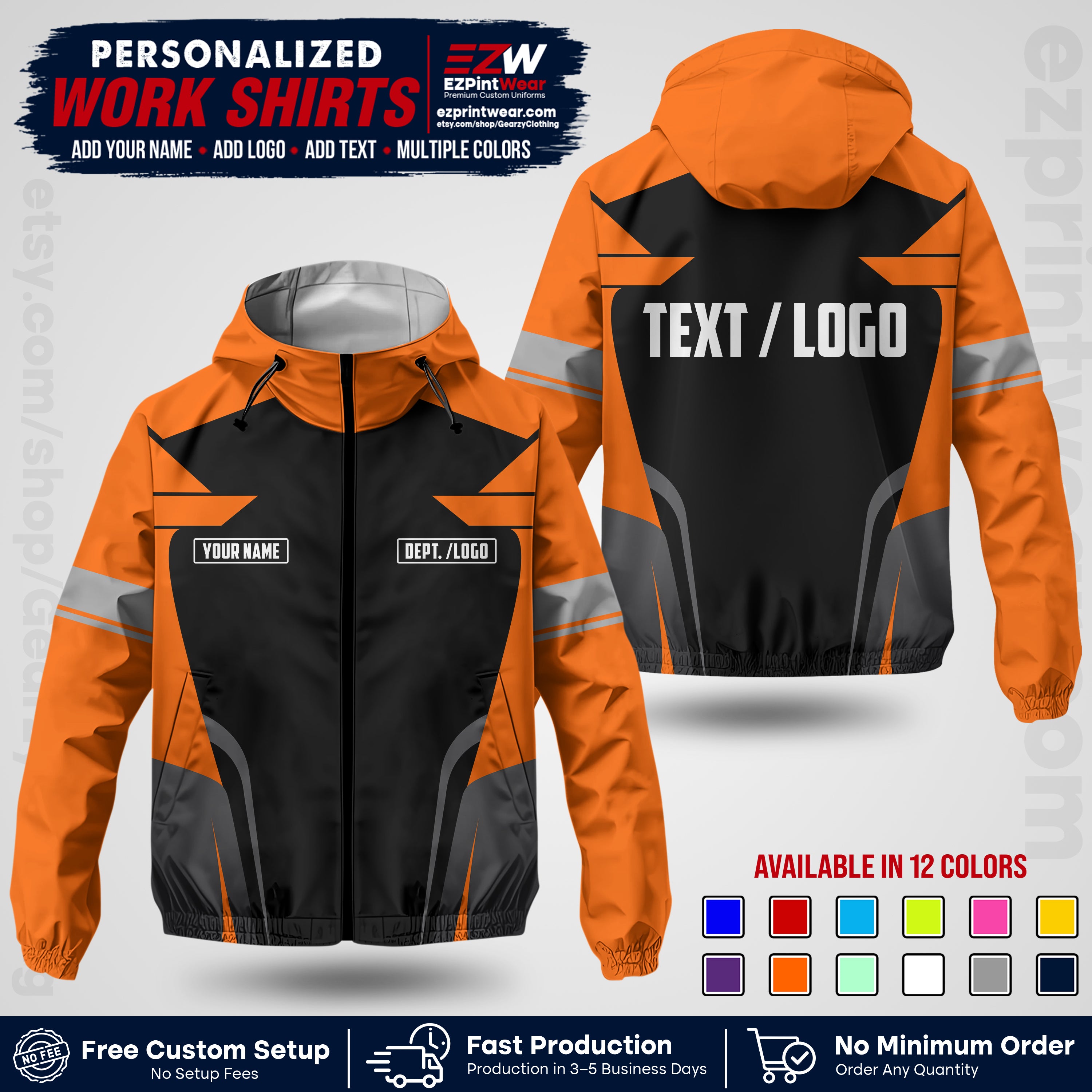 Custom Windbreaker Jacket with Name, Logo & Text, All Over Print Company Workwear, Employee Uniform WBJK02