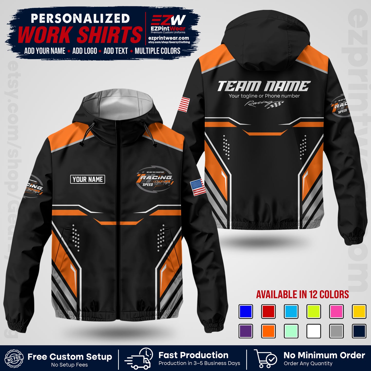 Custom Racing Windbreaker Jacket with Name, Logo & Text | Race Team Uniform | Motorsport Apparel RCJK10