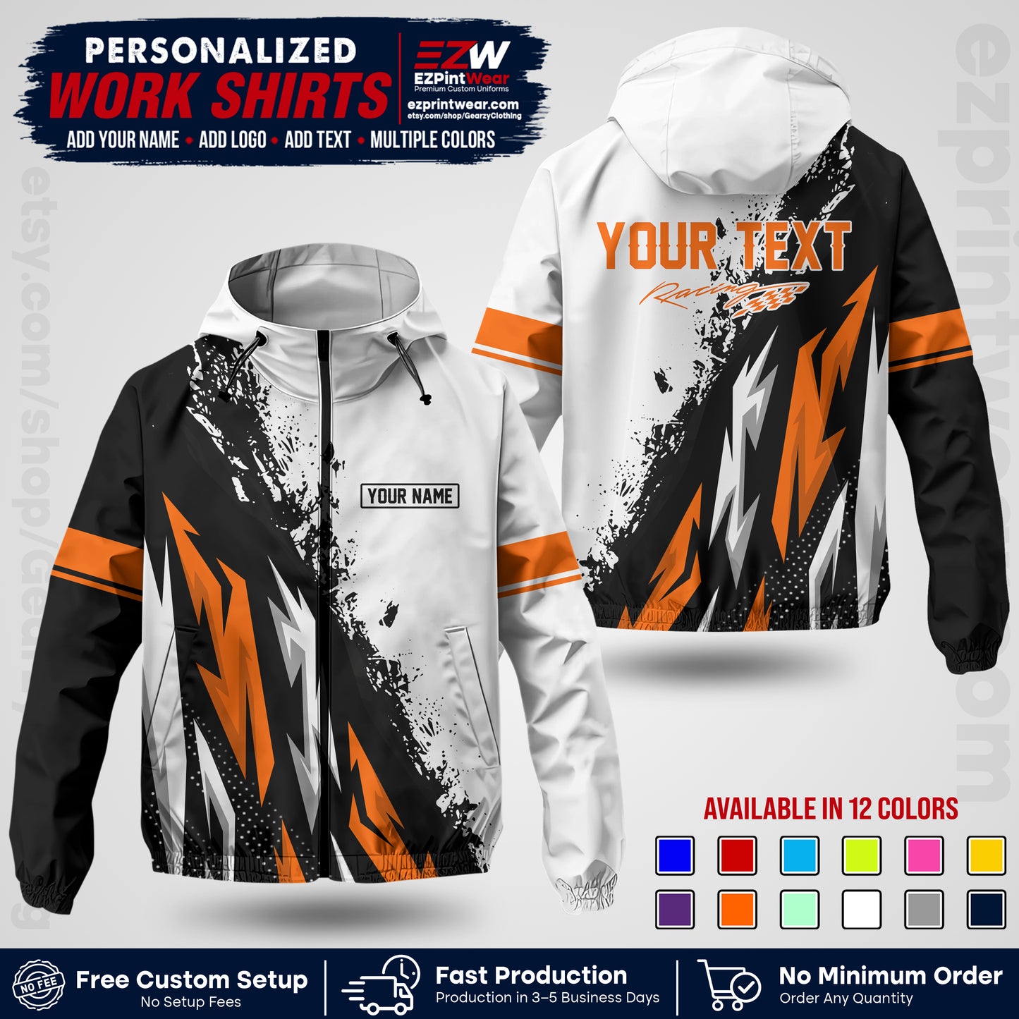 Custom Racing Windbreaker Jacket with Name, Logo & Text | Race Team Uniform | Motorsport Apparel RCJK08