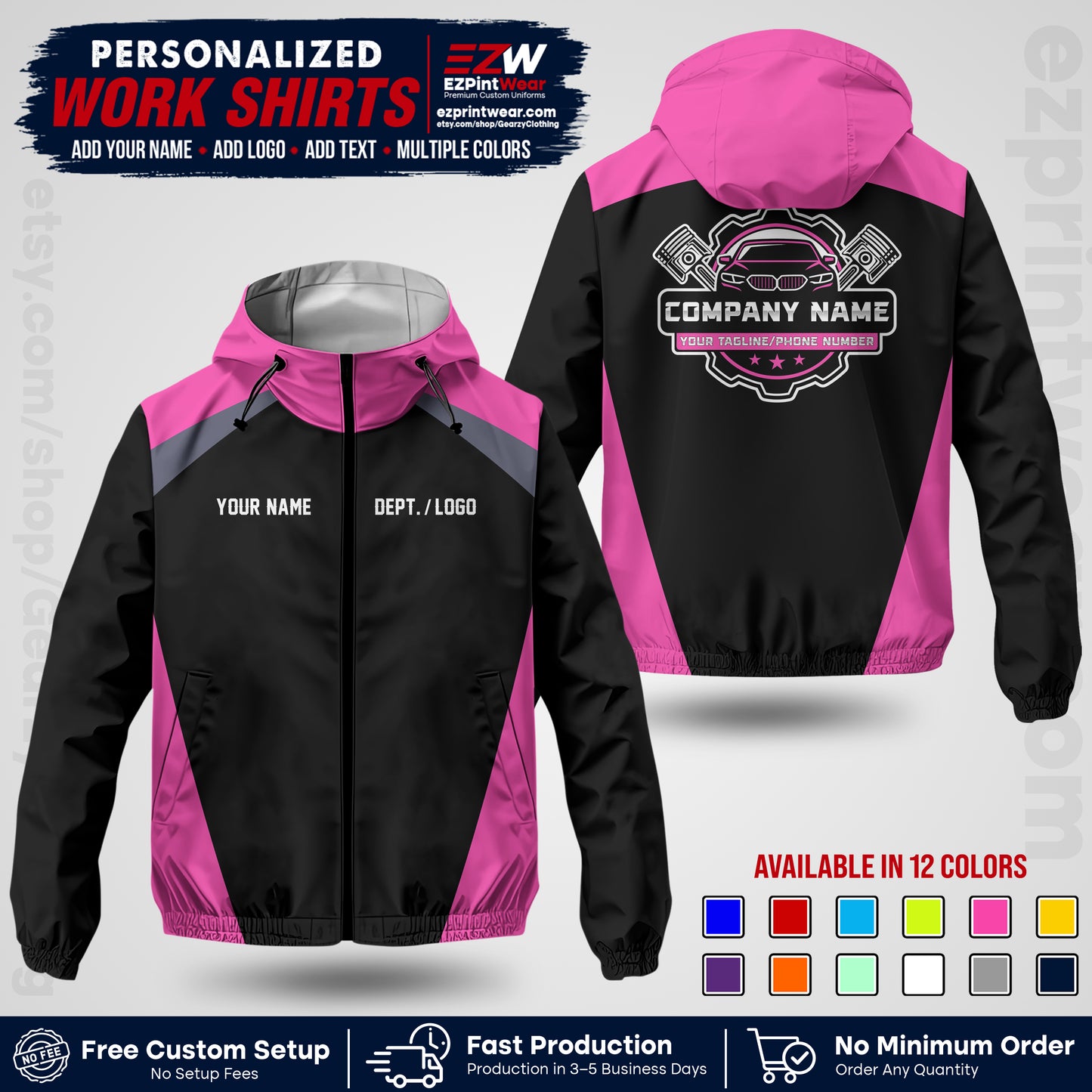 Custom Mechanic Work Shirt with Name, Logo & Text | Auto Shop Uniform | Company Workwear | Employee Uniform MCNJK03