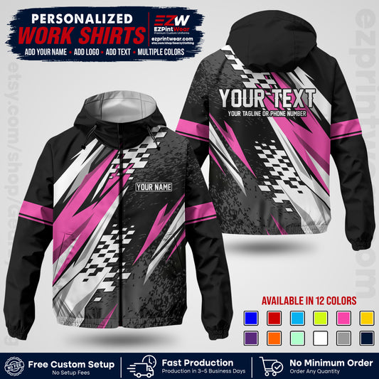 Custom Racing Windbreaker Jacket with Name, Logo & Text | Race Team Uniform | Motorsport Apparel RCJK03
