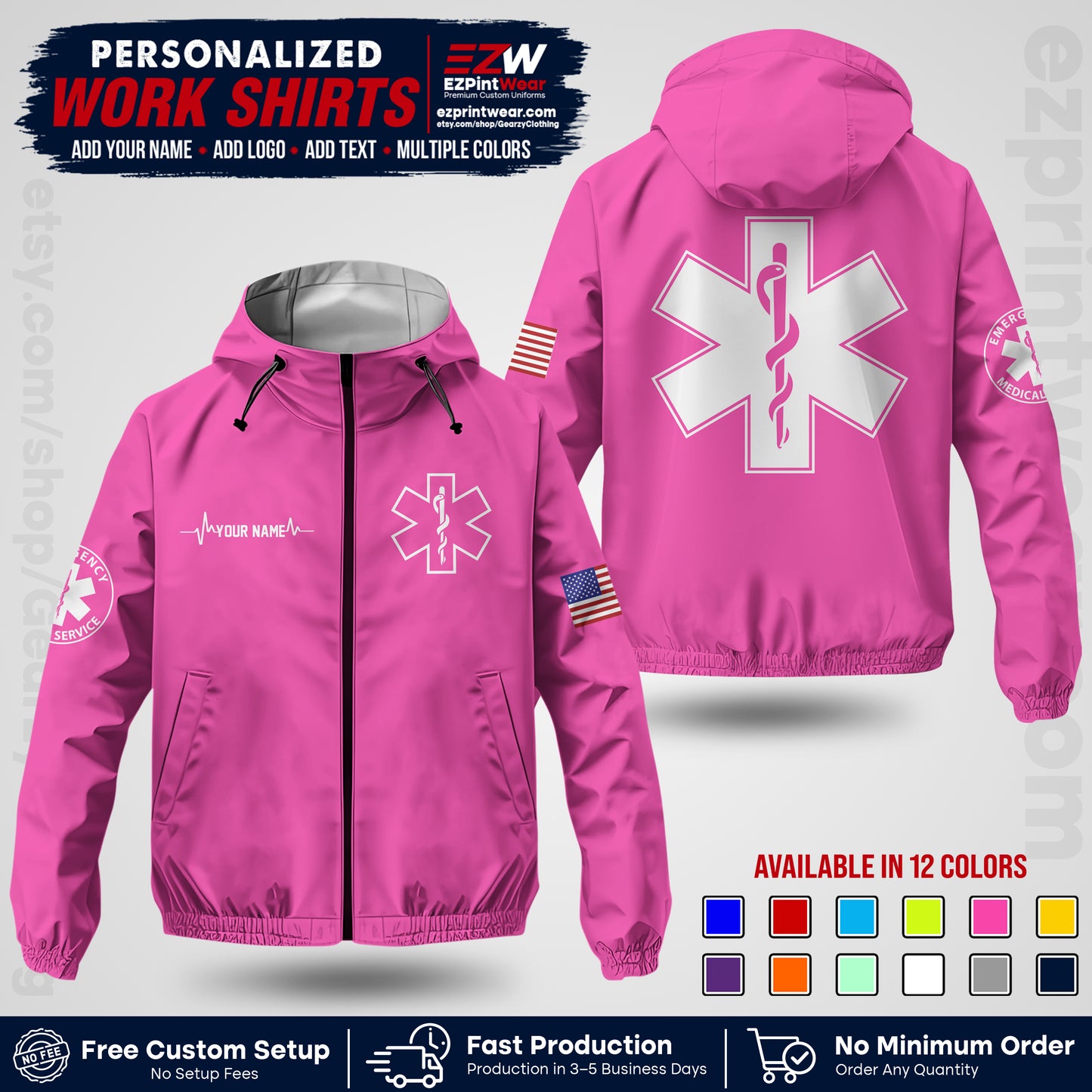 Custom EMS Windbreaker Jacket with Name, Logo & Text | EMS Team Uniform | EMS Apparel EMSJK 04
