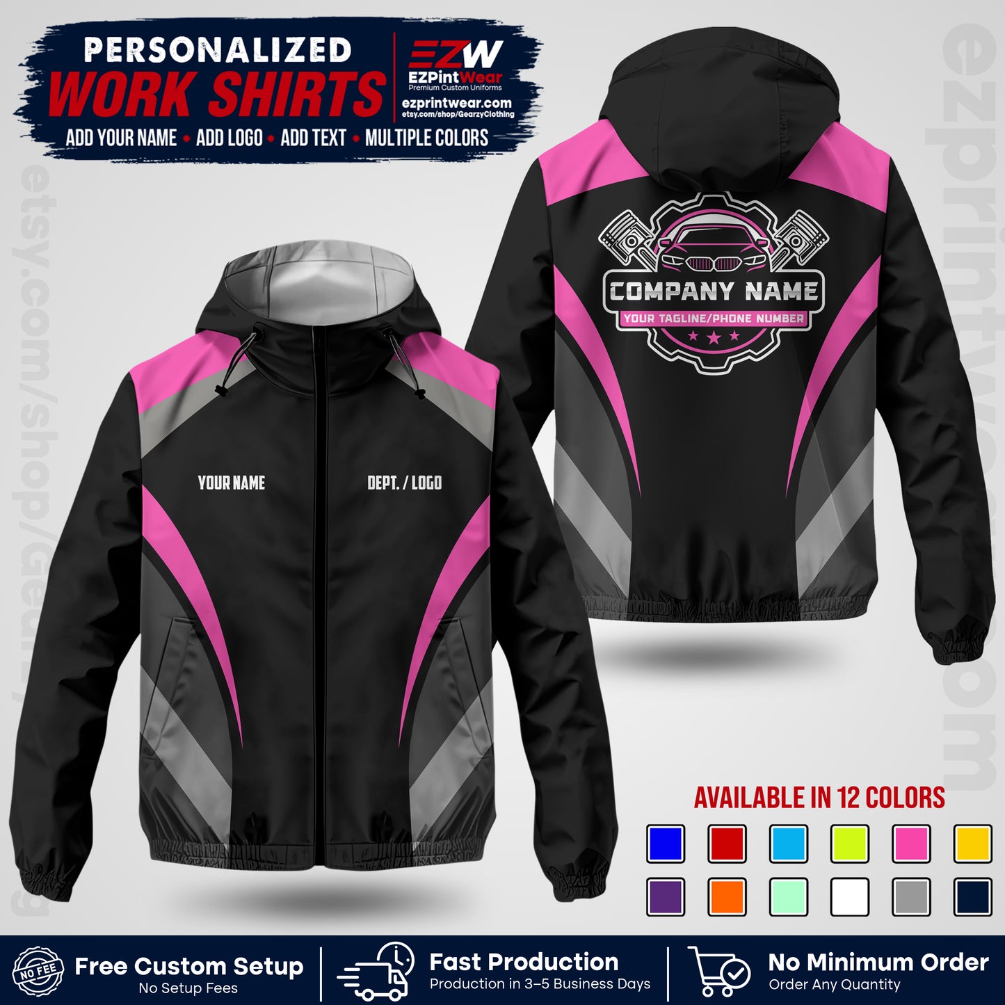 Custom Mechanic Work Shirt with Name, Logo & Text | Auto Shop Uniform | Company Workwear | Employee Uniform MCNJK05