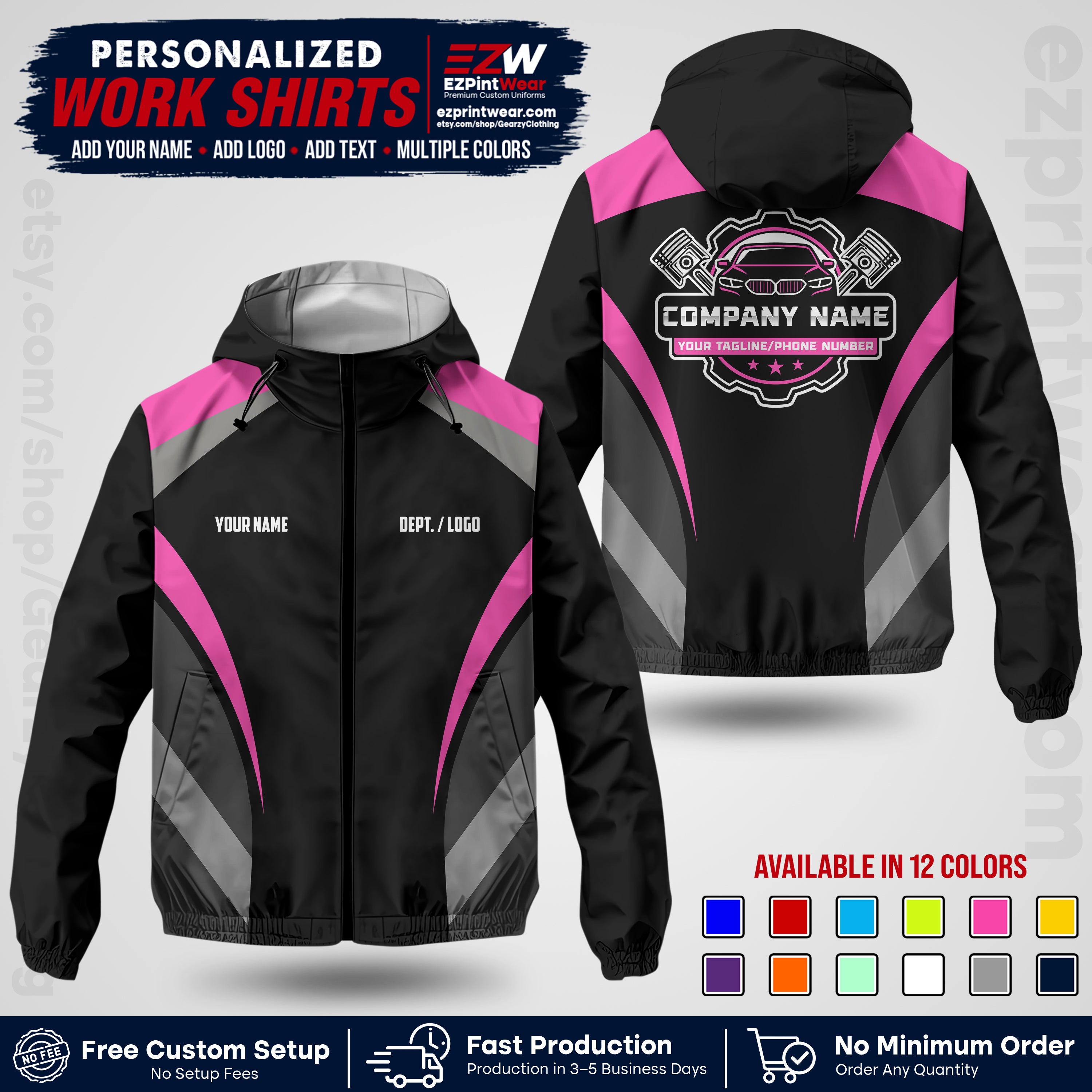 Custom Mechanic Work Shirt with Name, Logo & Text | Auto Shop Uniform | Company Workwear | Employee Uniform MCNJK05