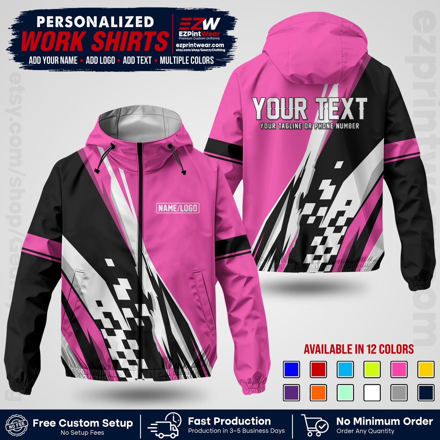 Custom Racing Windbreaker Jacket with Name, Logo & Text | Race Team Uniform | Motorsport Apparel RCJK04