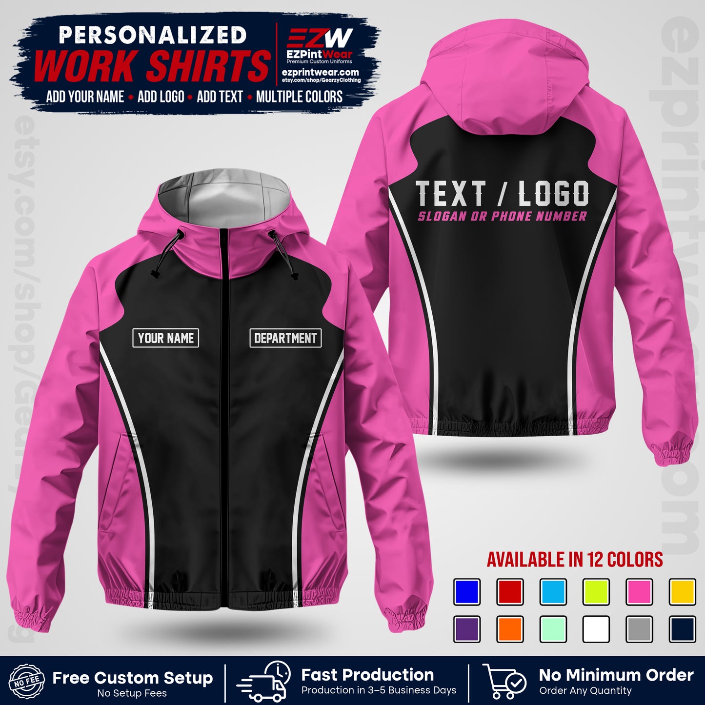 Custom Windbreaker Jacket with Name, Logo & Text, All Over Print Company Workwear, Employee Uniform WBJK16