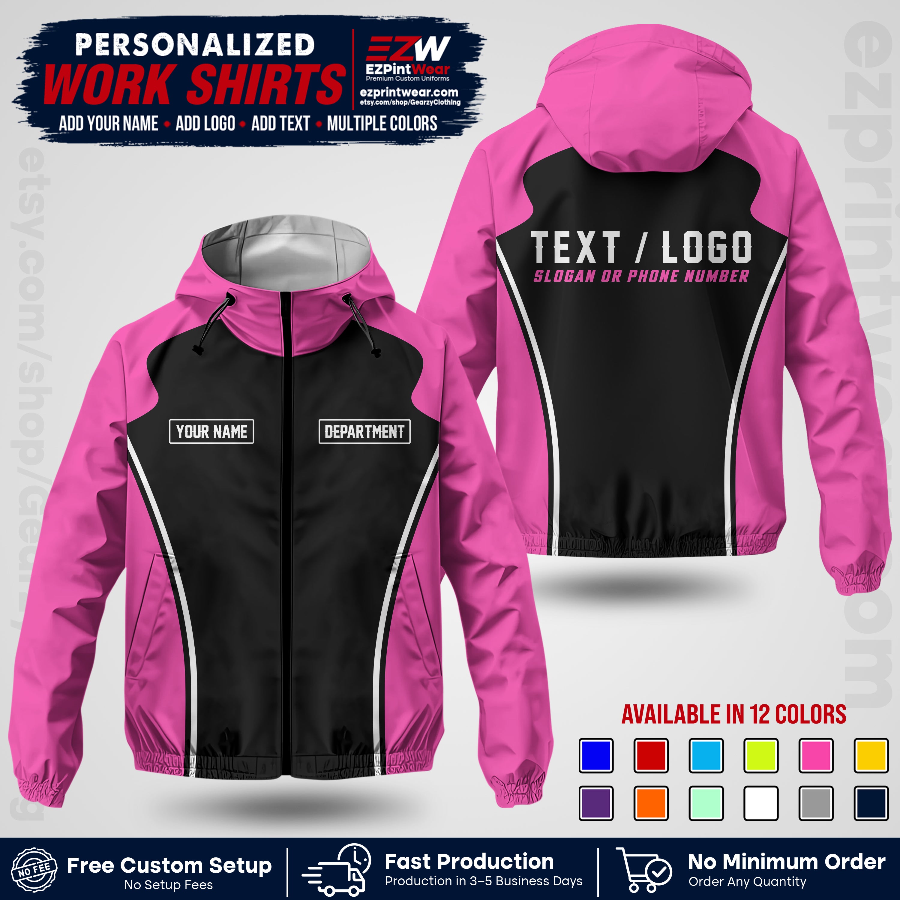 Custom Windbreaker Jacket with Name, Logo & Text, All Over Print Company Workwear, Employee Uniform WBJK16