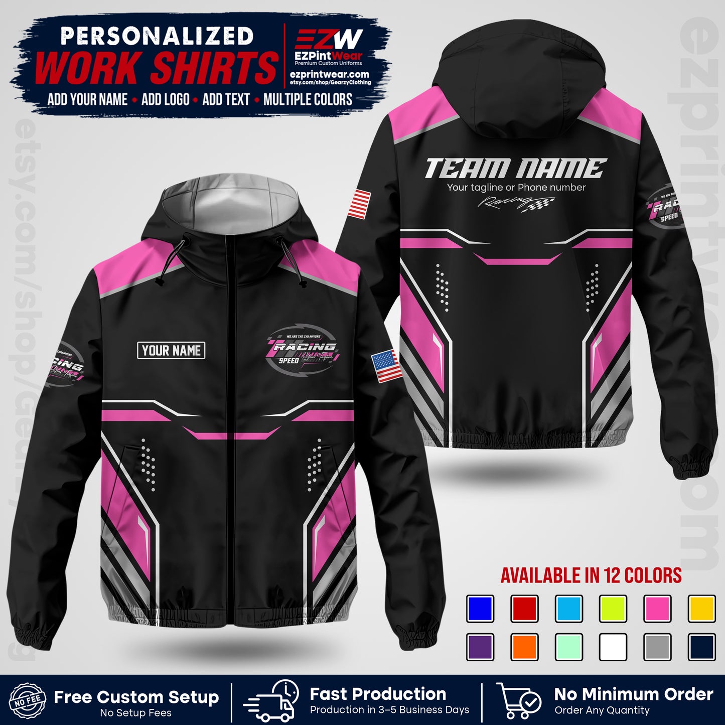 Custom Racing Windbreaker Jacket with Name, Logo & Text | Race Team Uniform | Motorsport Apparel RCJK10