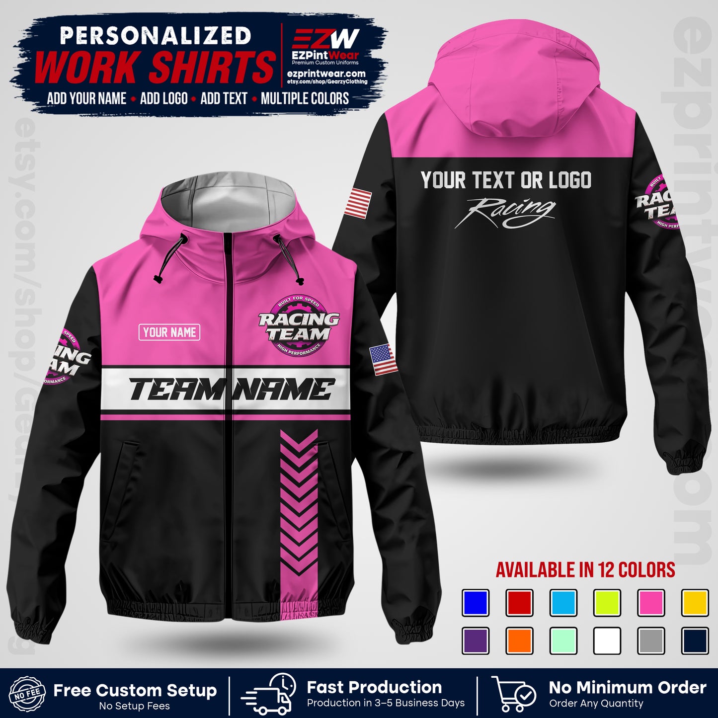 Custom Racing Windbreaker Jacket with Name, Logo & Text | Race Team Uniform | Motorsport Apparel RCJK02
