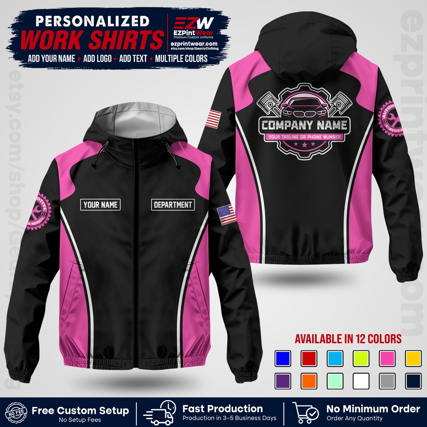 Custom Mechanic Work Shirt with Name, Logo & Text | Auto Shop Uniform | Company Workwear | Employee Uniform MCNJK10