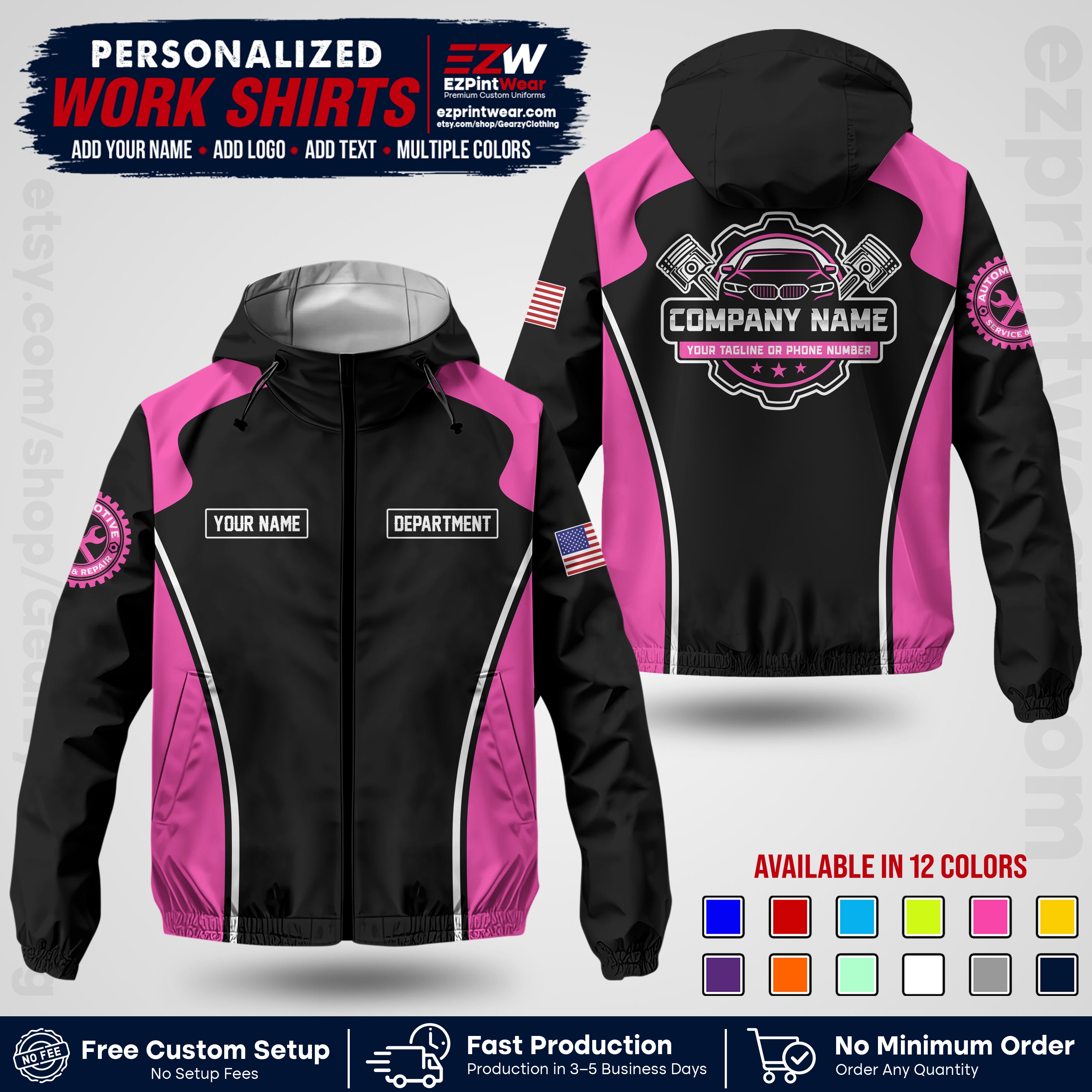 Custom Mechanic Work Shirt with Name, Logo & Text | Auto Shop Uniform | Company Workwear | Employee Uniform MCNJK10
