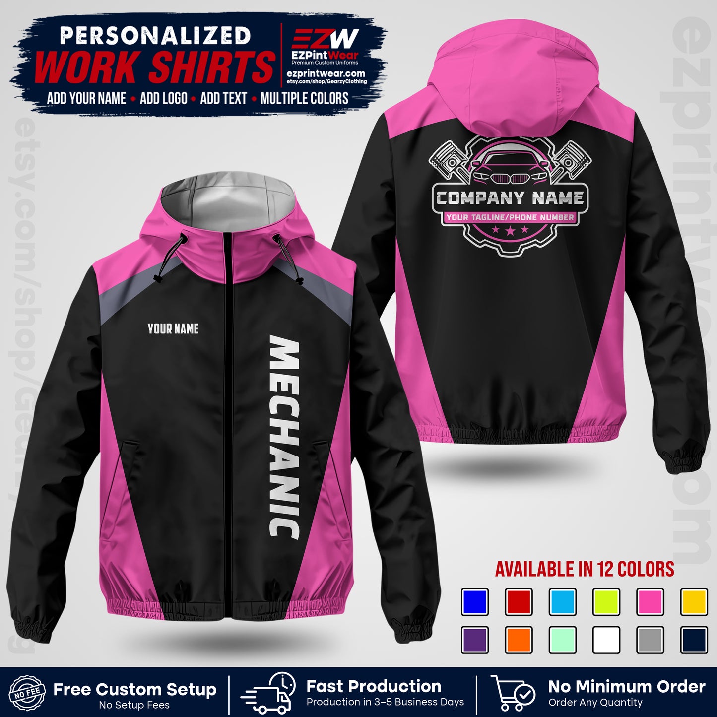 Custom Mechanic Work Shirt with Name, Logo & Text | Auto Shop Uniform | Company Workwear | Employee Uniform MCNJK02