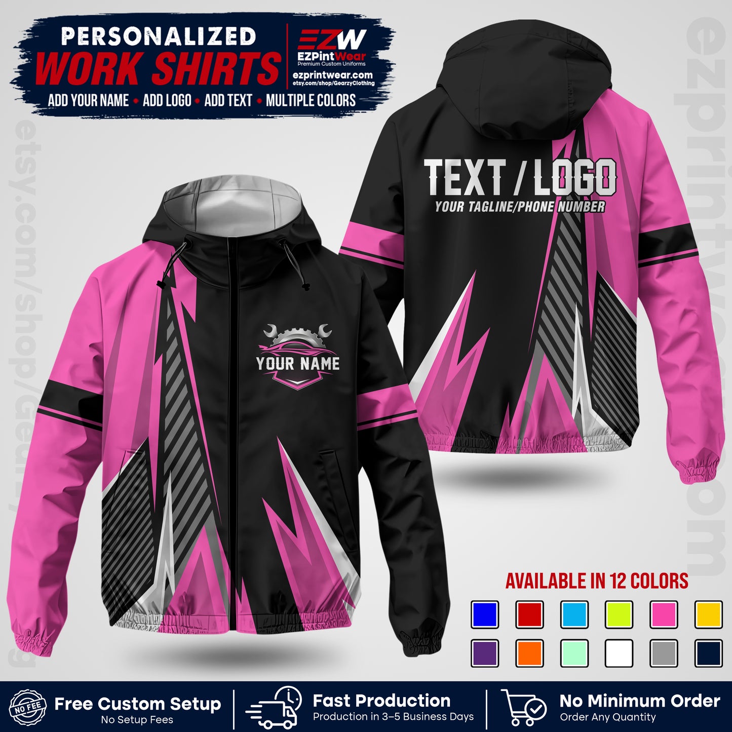 Custom Mechanic Work Shirt with Name, Logo & Text | Auto Shop Uniform | Company Workwear | Employee Uniform MCNJK01