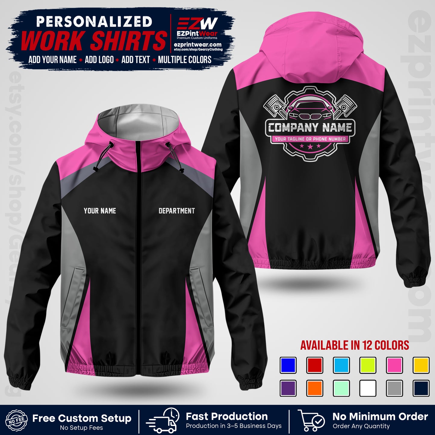 Custom Mechanic Work Shirt with Name, Logo & Text | Auto Shop Uniform | Company Workwear | Employee Uniform MCNJK08