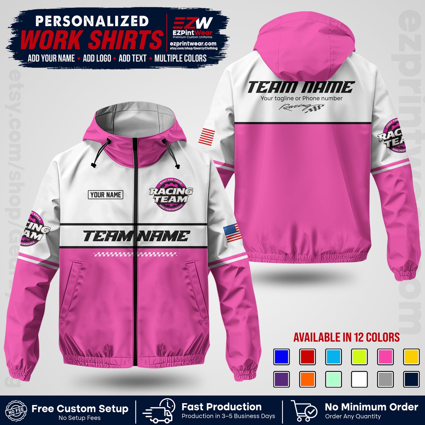 Custom Racing Windbreaker Jacket with Name, Logo & Text | Race Team Uniform | Motorsport Apparel RCJK12