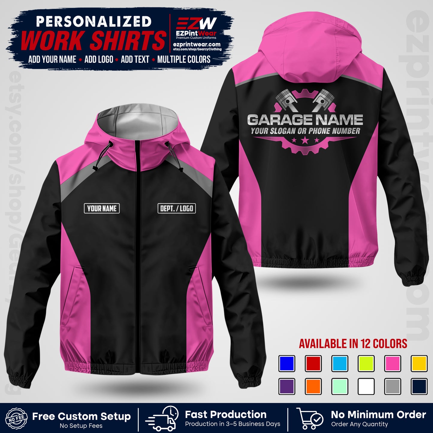 Custom Mechanic Work Shirt with Name, Logo & Text | Auto Shop Uniform | Company Workwear | Employee Uniform MCNJK06