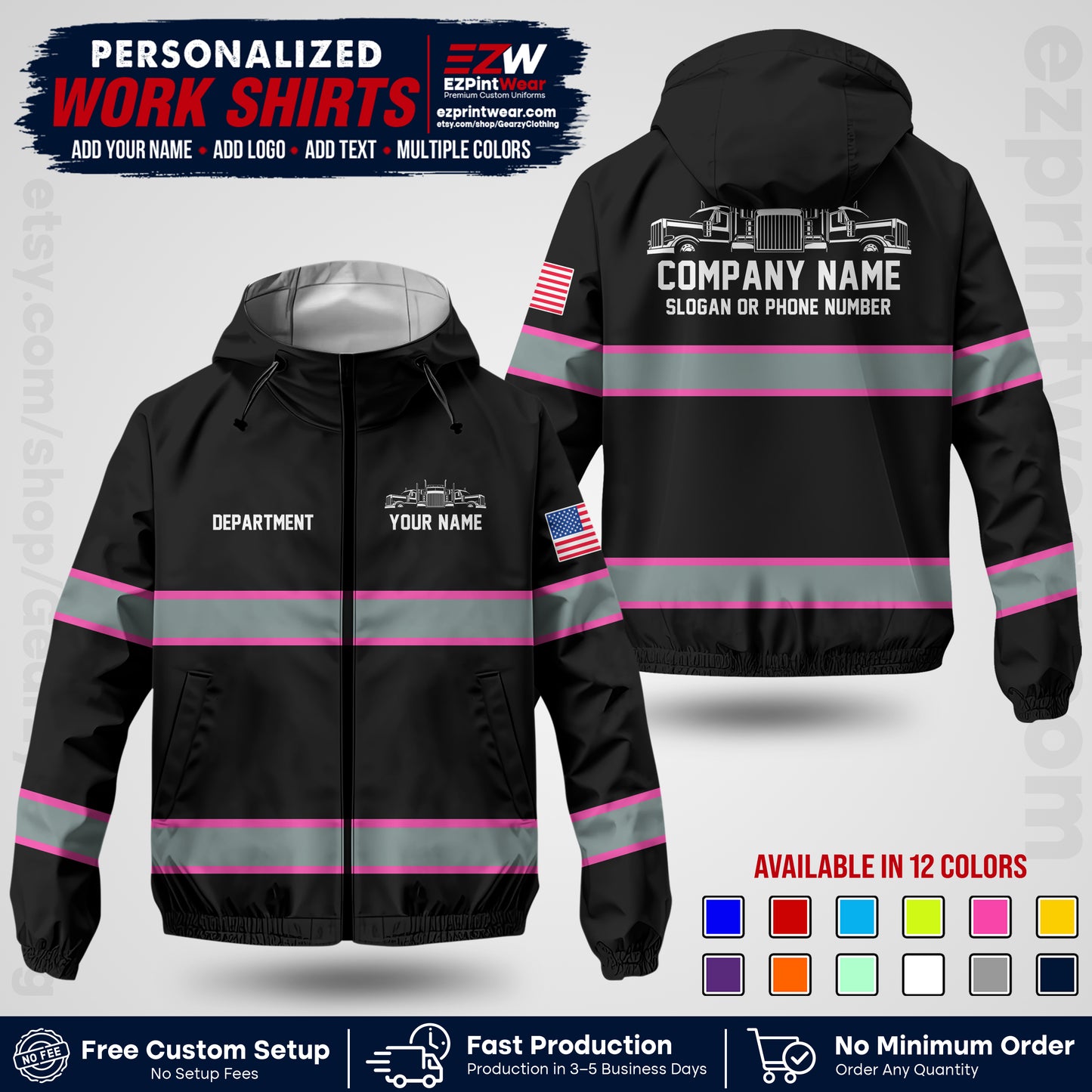 Personalized Trucking Windbreaker Jacket | Custom Company Workwear | Non-Reflective Reflective Style Safety Jacket | Company Uniform Jacket TWJK 04