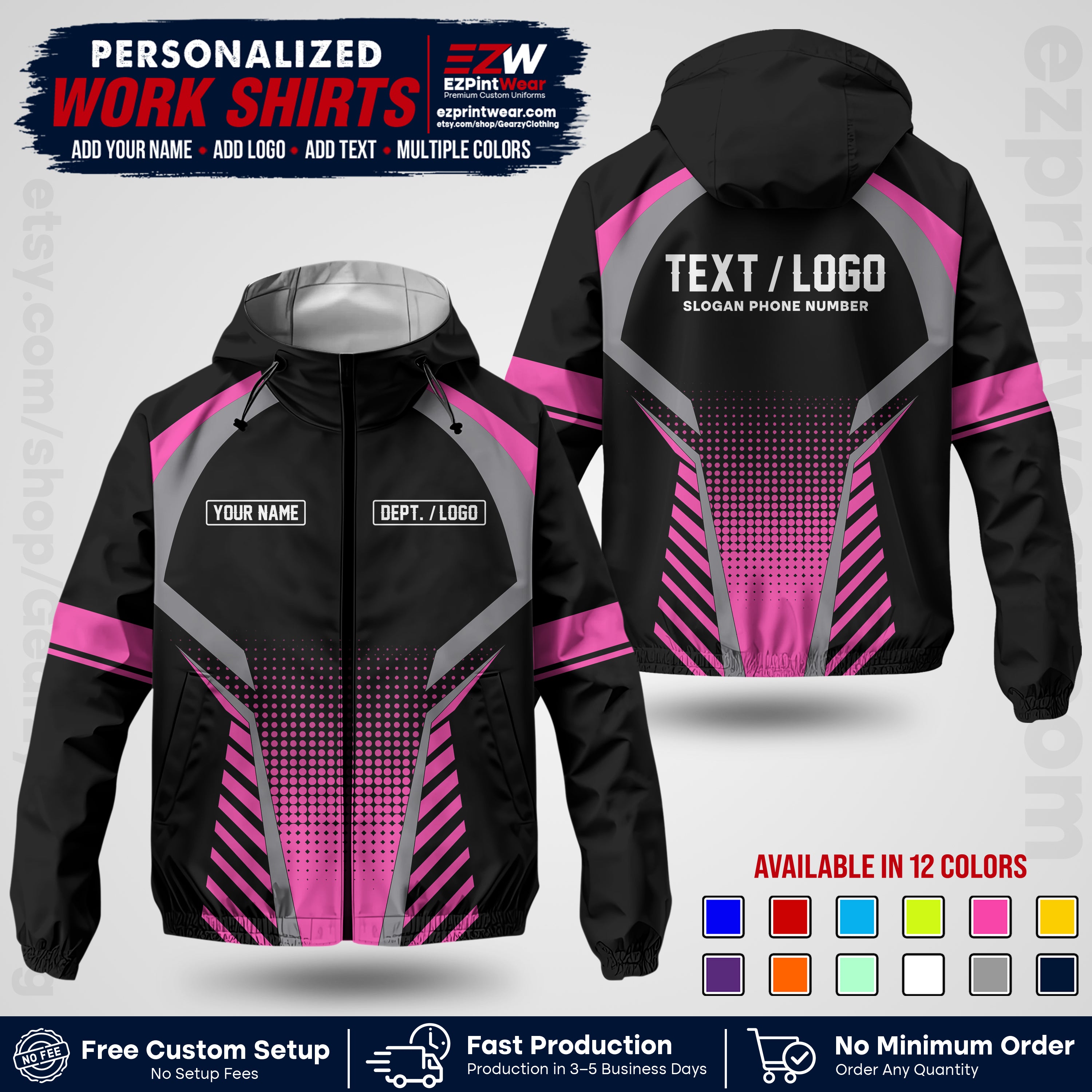 Custom Windbreaker Jacket with Name, Logo & Text, All Over Print Company Workwear, Employee Uniform WBJK19