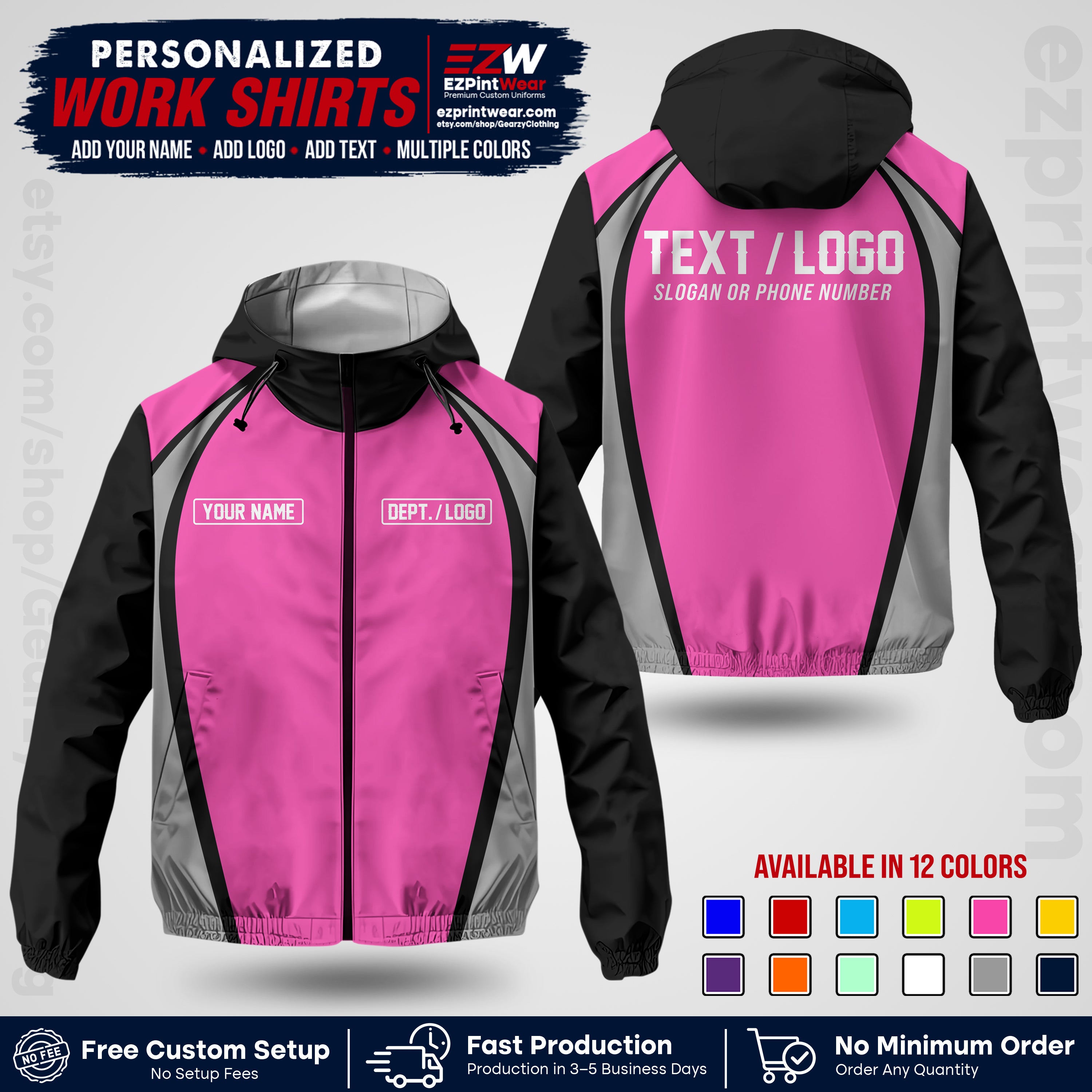 Custom Windbreaker Jacket with Name, Logo & Text, All Over Print Company Workwear, Employee Uniform WBJK19 (Copy)