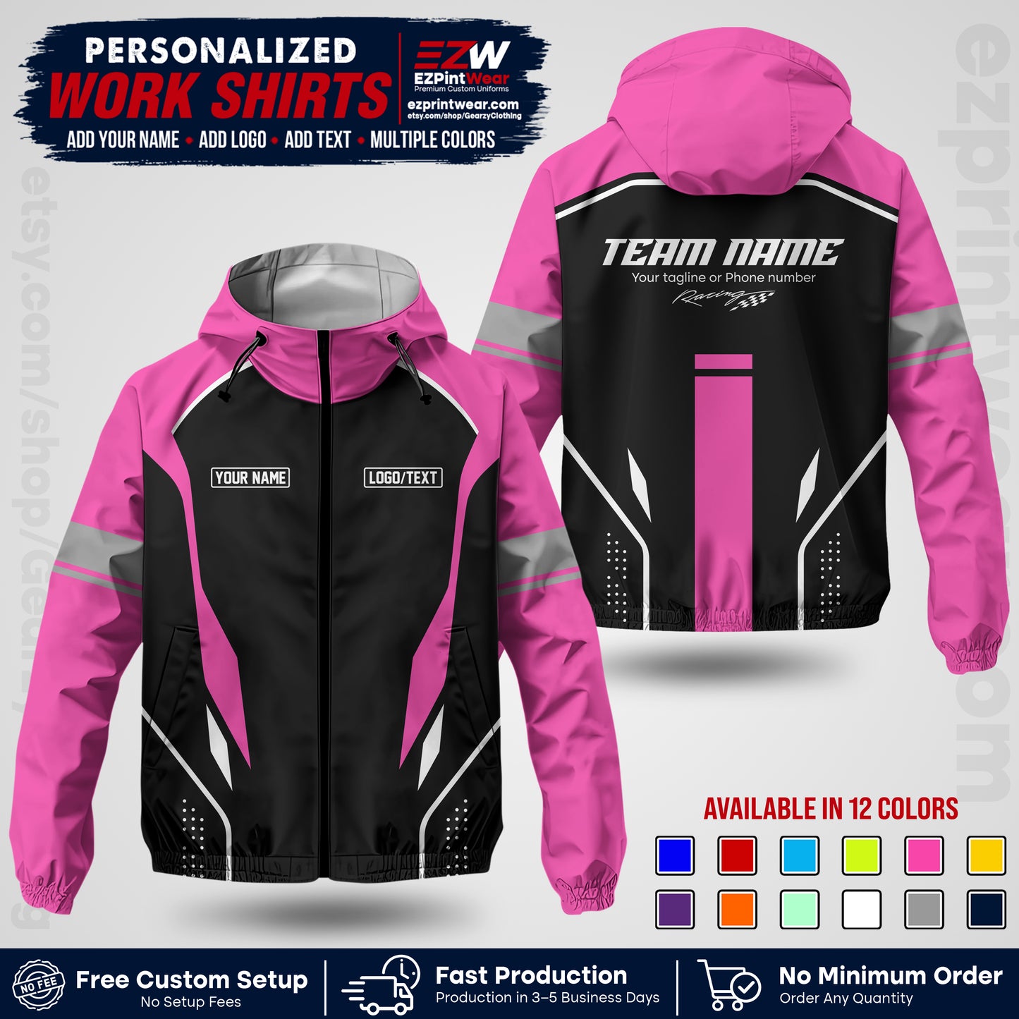 Custom Racing Windbreaker Jacket with Name, Logo & Text | Race Team Uniform | Motorsport Apparel RCJK06