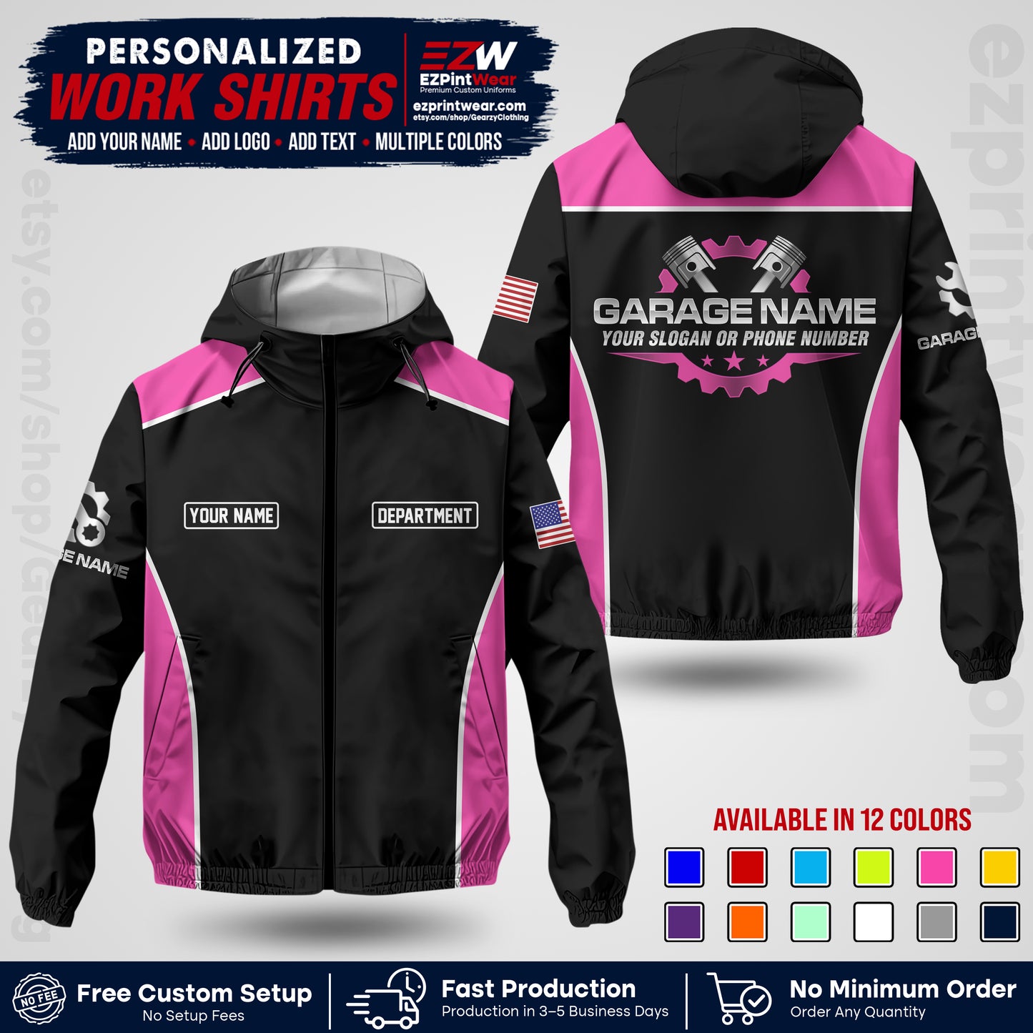 Custom Mechanic Work Shirt with Name, Logo & Text | Auto Shop Uniform | Company Workwear | Employee Uniform MCNJK07