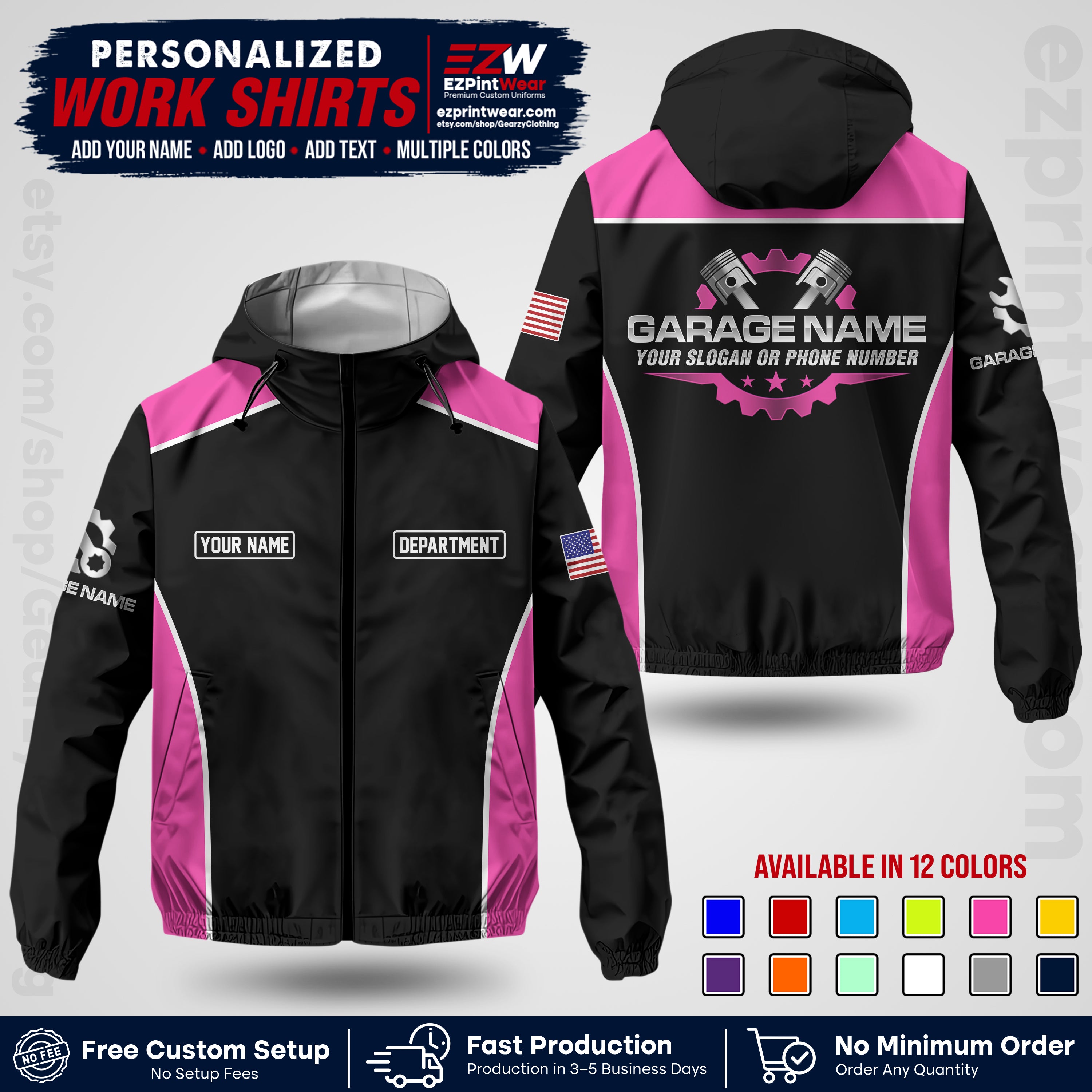 Custom Mechanic Work Shirt with Name, Logo & Text | Auto Shop Uniform | Company Workwear | Employee Uniform MCNJK07