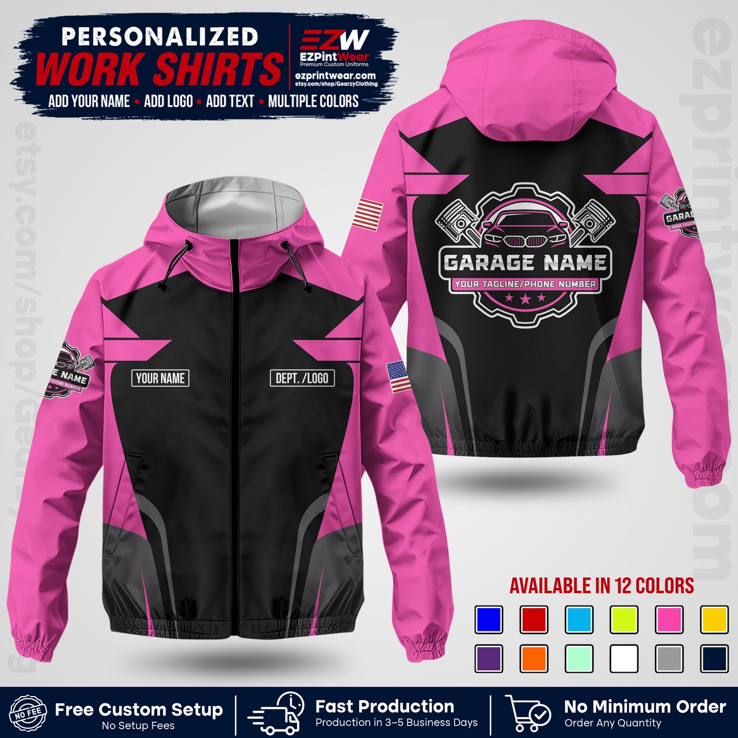 Custom Mechanic Work Shirt with Name, Logo & Text | Auto Shop Uniform | Company Workwear | Employee Uniform MCNJK04