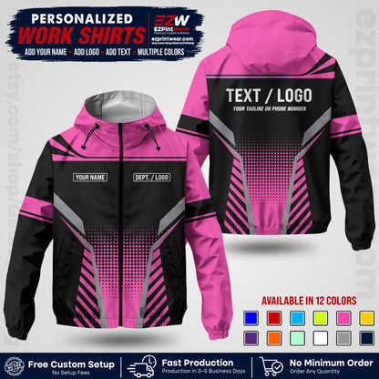 Custom Windbreaker Jacket with Name, Logo & Text, All Over Print Company Workwear, Employee Uniform WBJK08