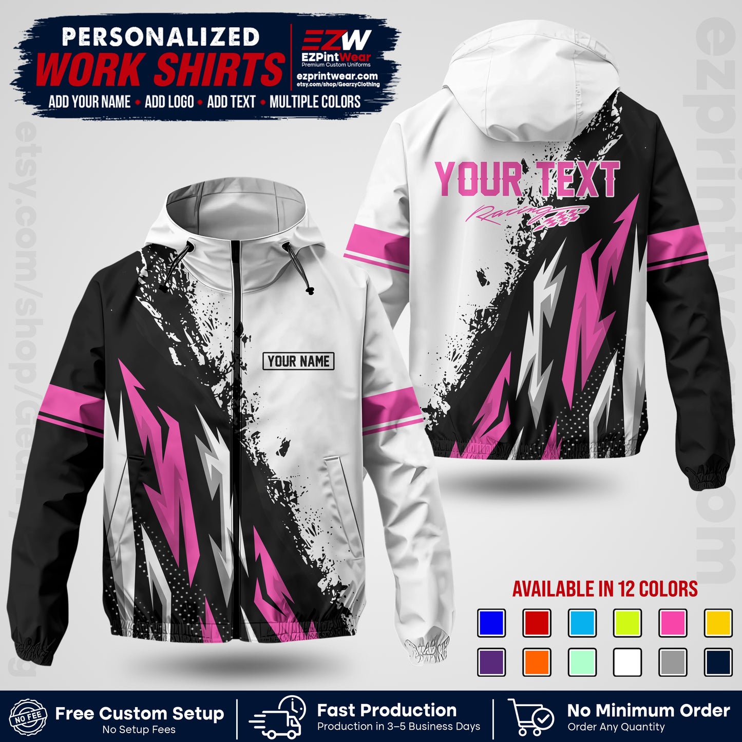 Custom Racing Windbreaker Jacket with Name, Logo & Text | Race Team Uniform | Motorsport Apparel RCJK08