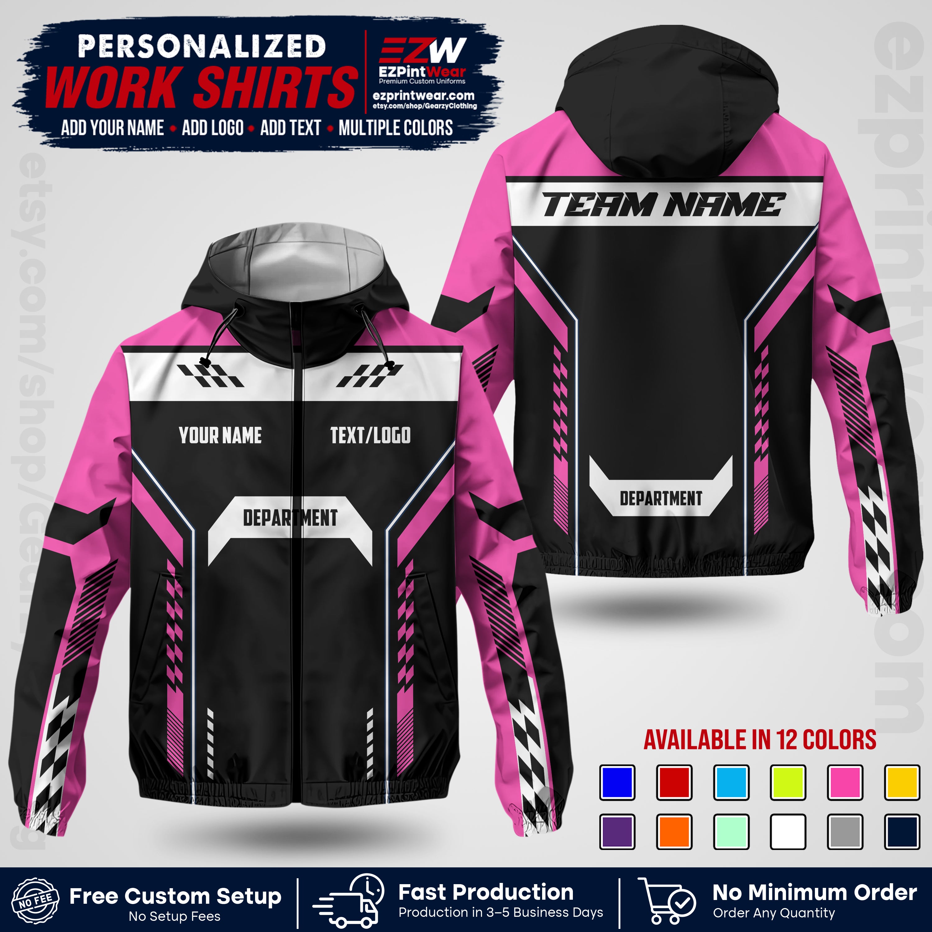 Custom Windbreaker Jacket with Name, Logo & Text, All Over Print Company Workwear, Employee Uniform WBJK18