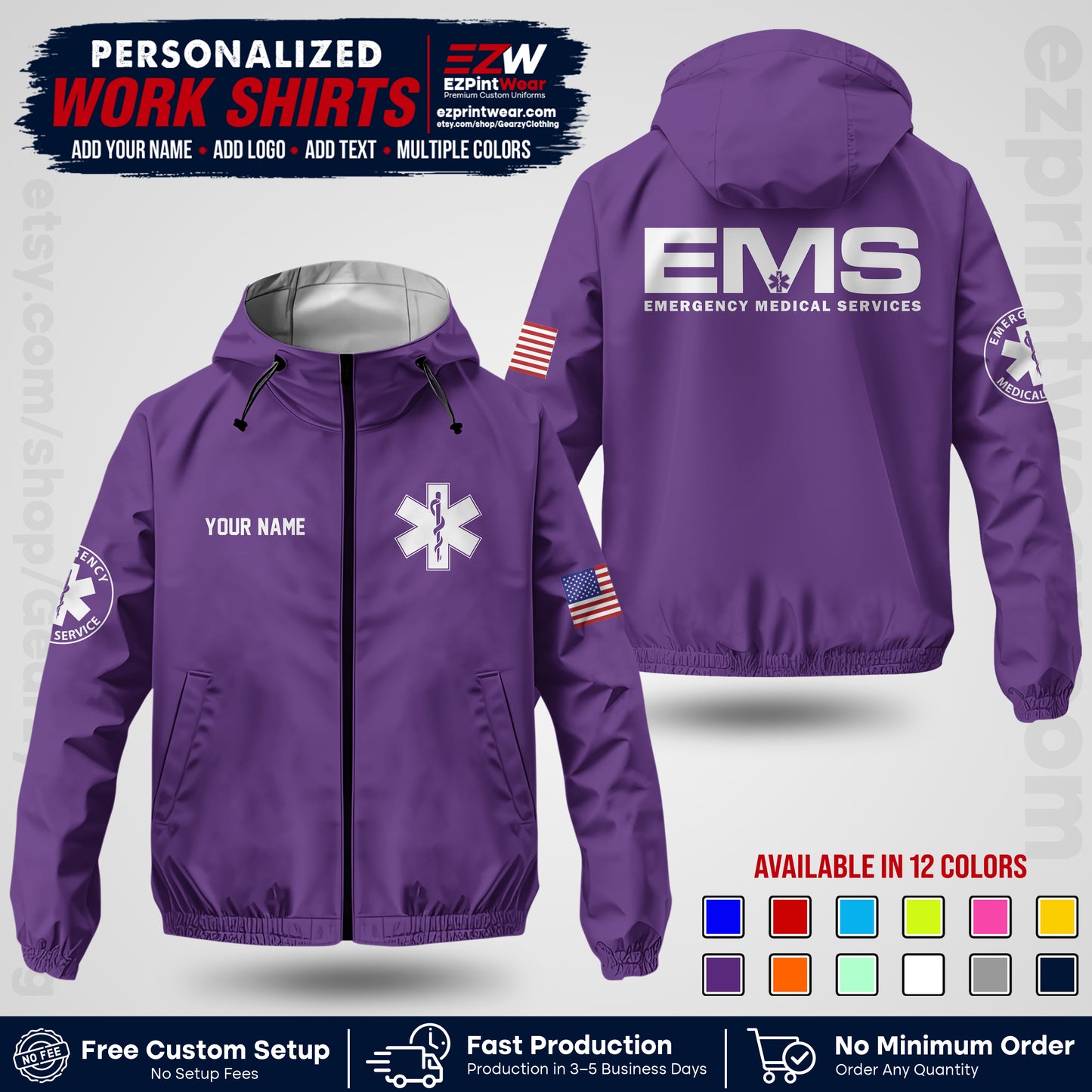 Custom EMS Windbreaker Jacket with Name, Logo & Text | EMS Team Uniform | EMS Apparel EMSJK 01