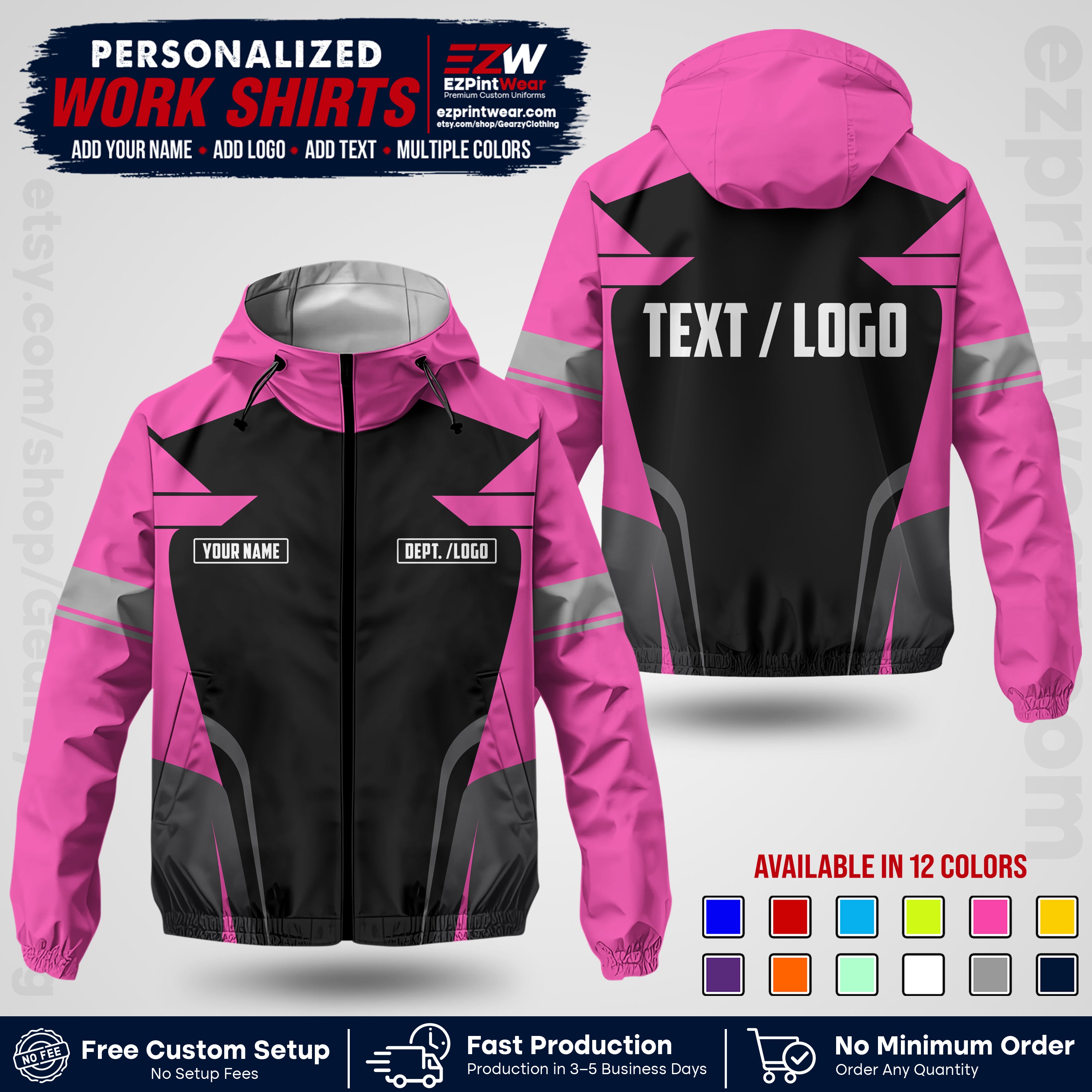 Custom Windbreaker Jacket with Name, Logo & Text, All Over Print Company Workwear, Employee Uniform WBJK02