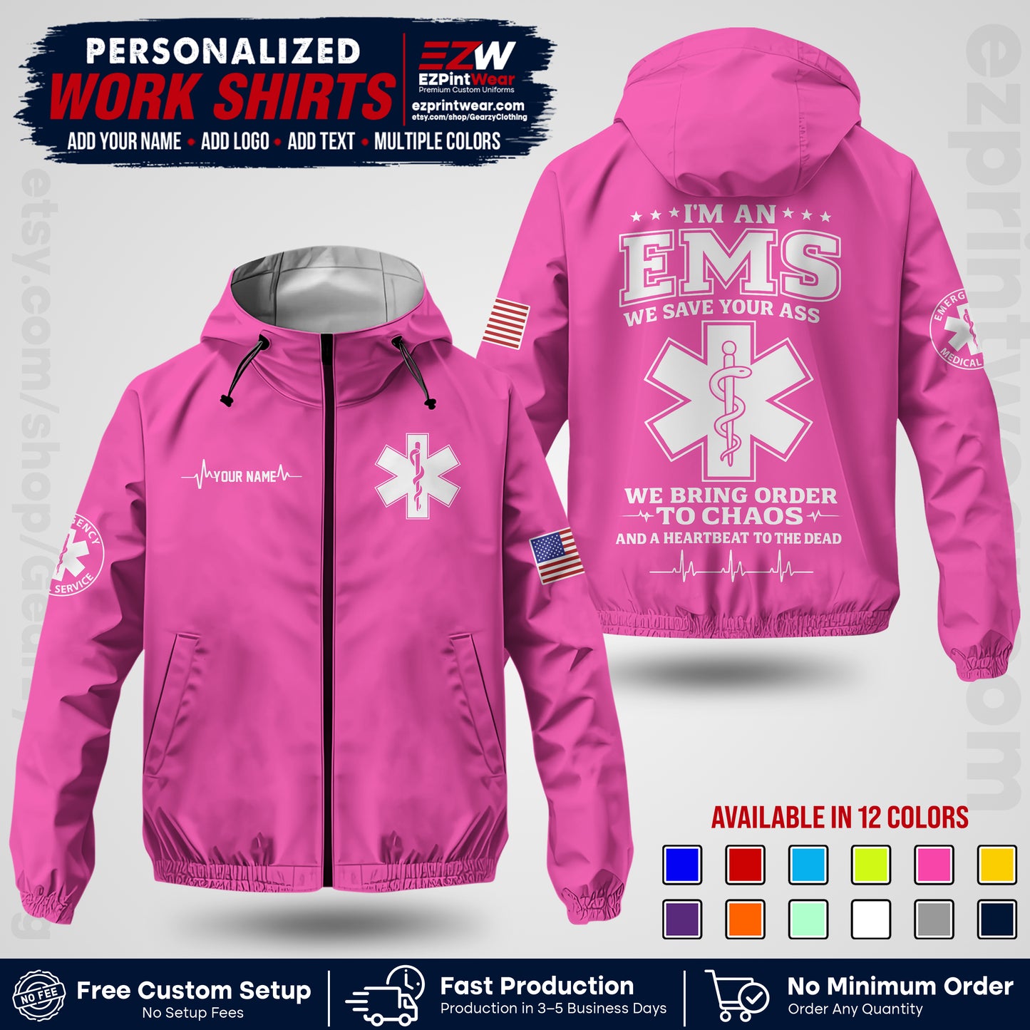 Custom EMS Windbreaker Jacket with Name, Logo & Text | EMS Team Uniform | EMS Apparel EMSJK 05