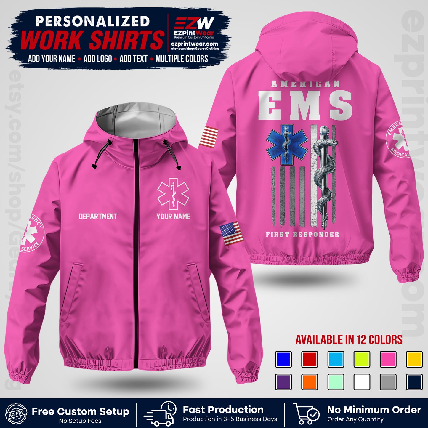 Custom EMS Windbreaker Jacket with Name, Logo & Text | EMS Team Uniform | EMS Apparel EMSJK 03