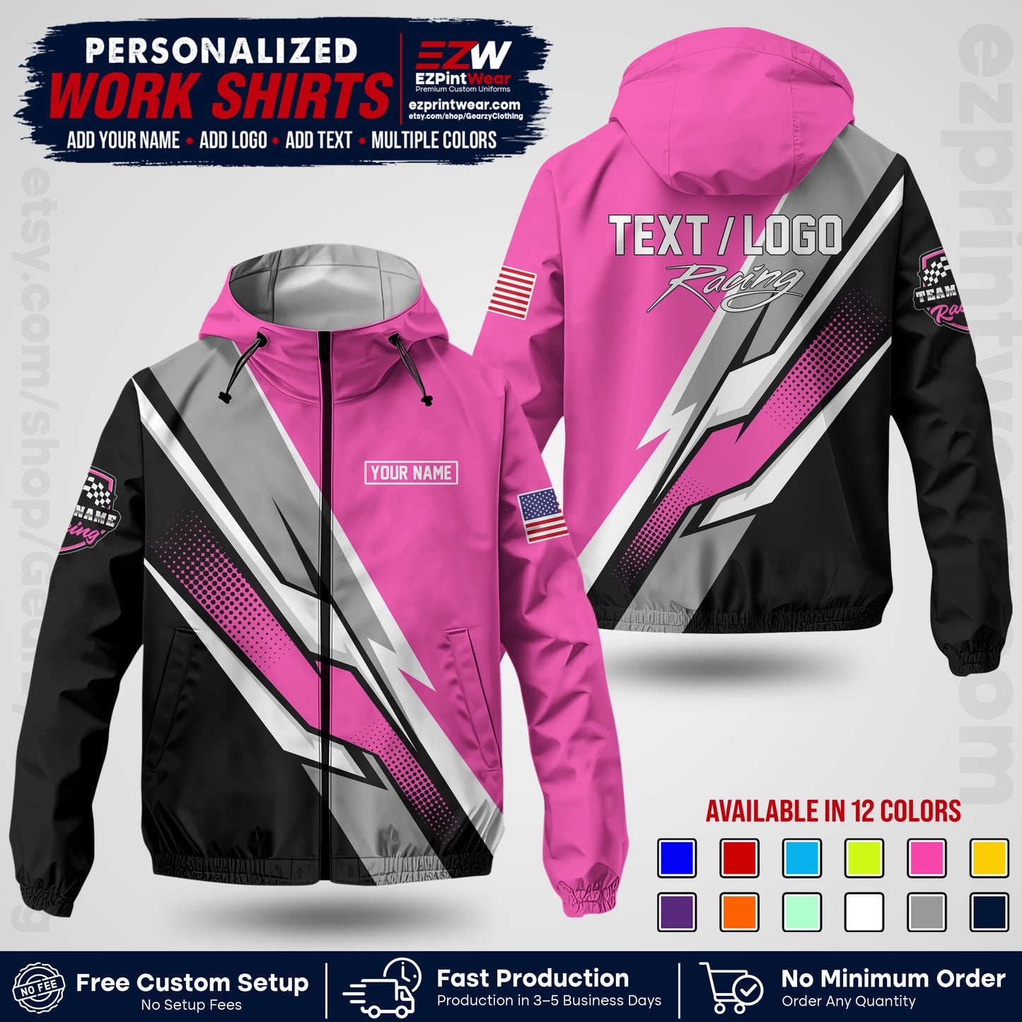 Custom Racing Windbreaker Jacket with Name, Logo & Text | Race Team Uniform | Motorsport Apparel RCJK01