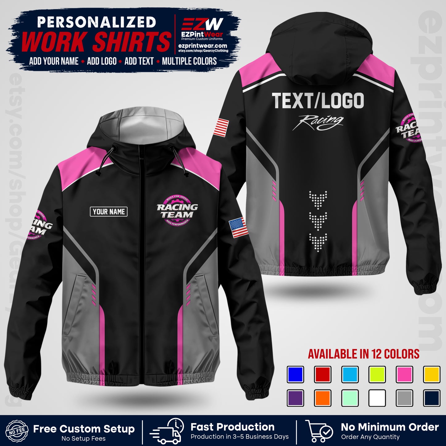 Custom Racing Windbreaker Jacket with Name, Logo & Text | Race Team Uniform | Motorsport Apparel RCJK09