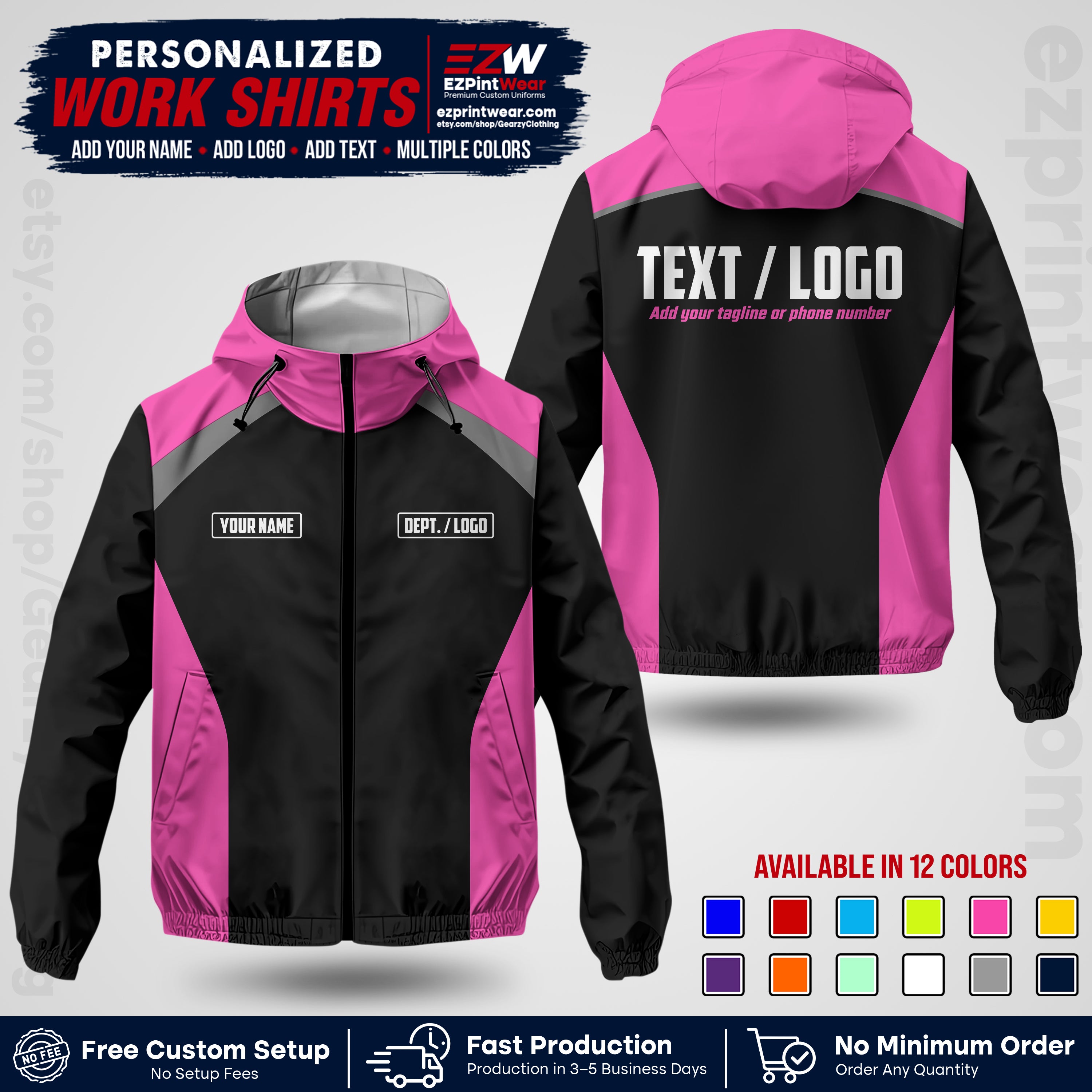 Custom Windbreaker Jacket with Name, Logo & Text, All Over Print Company Workwear, Employee Uniform WBJK05