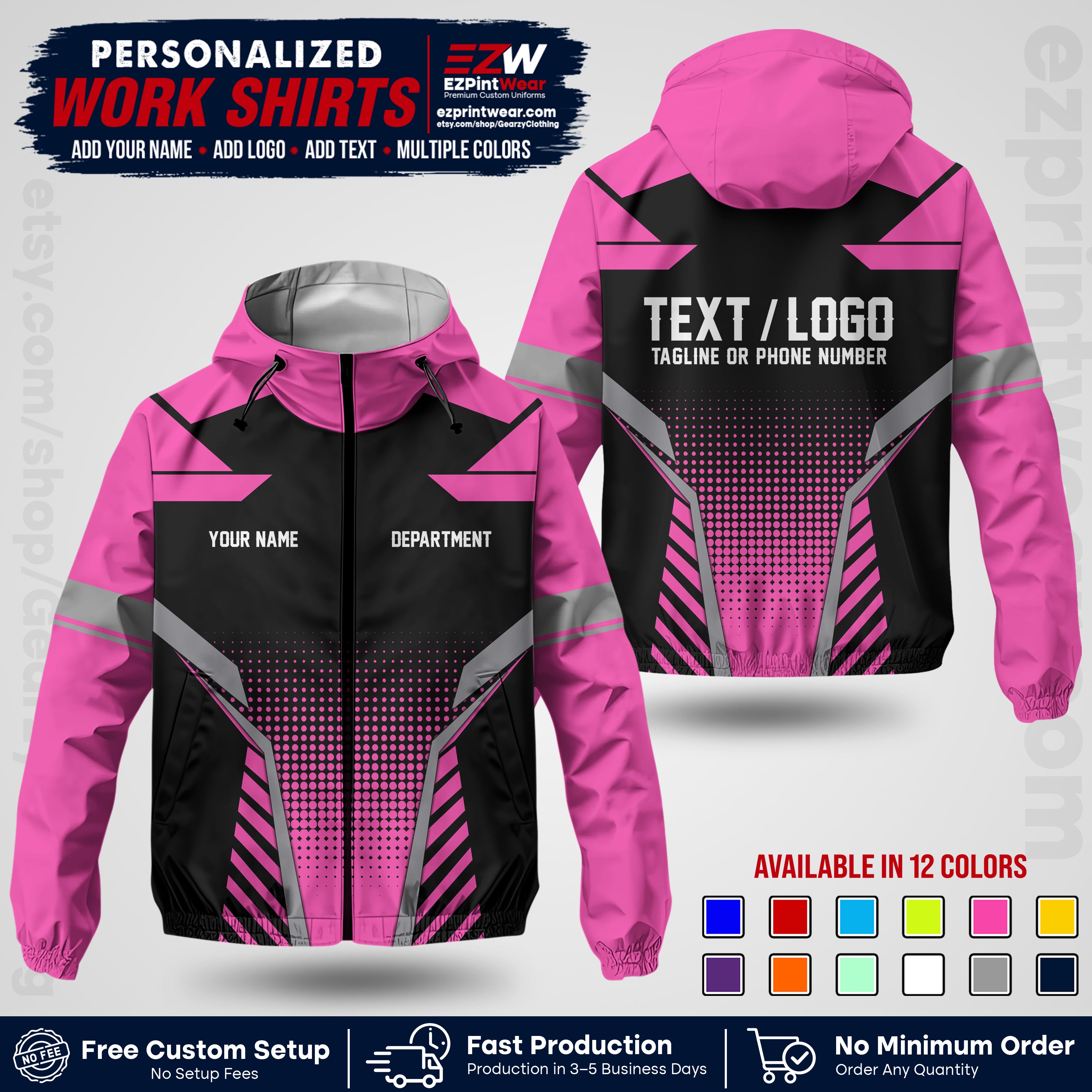 Custom Windbreaker Jacket with Name, Logo & Text, All Over Print Company Workwear, Employee Uniform WBJK01