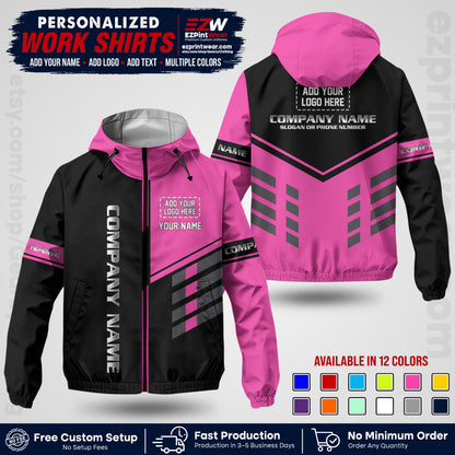 Custom Windbreaker Jacket with Name, Logo & Text, All Over Print Company Workwear, Employee Uniform WBJK09