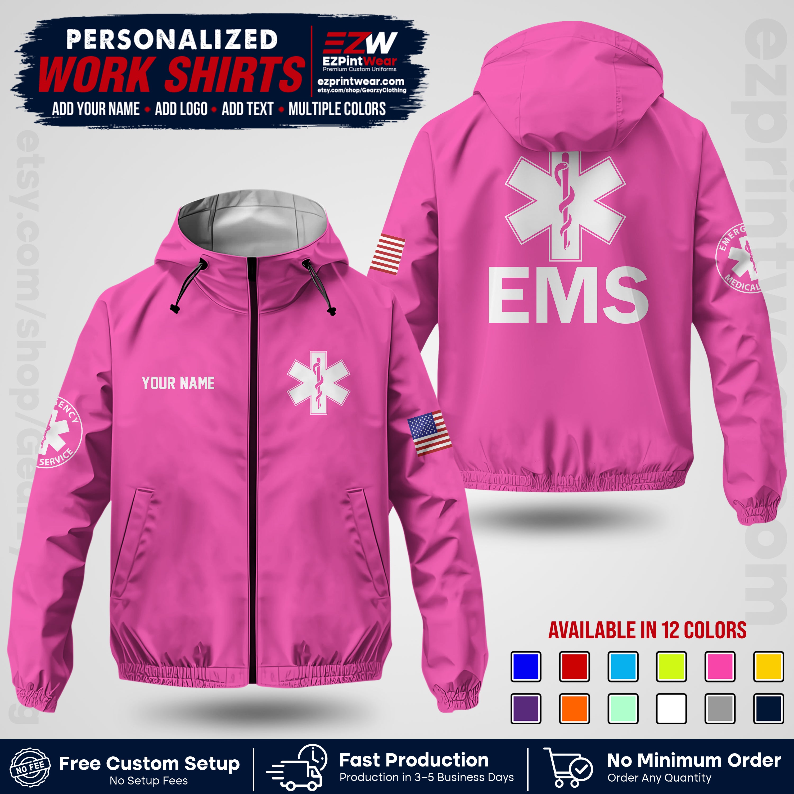 Custom EMS Windbreaker Jacket with Name, Logo & Text | EMS Team Uniform | EMS Apparel EMSJK 02