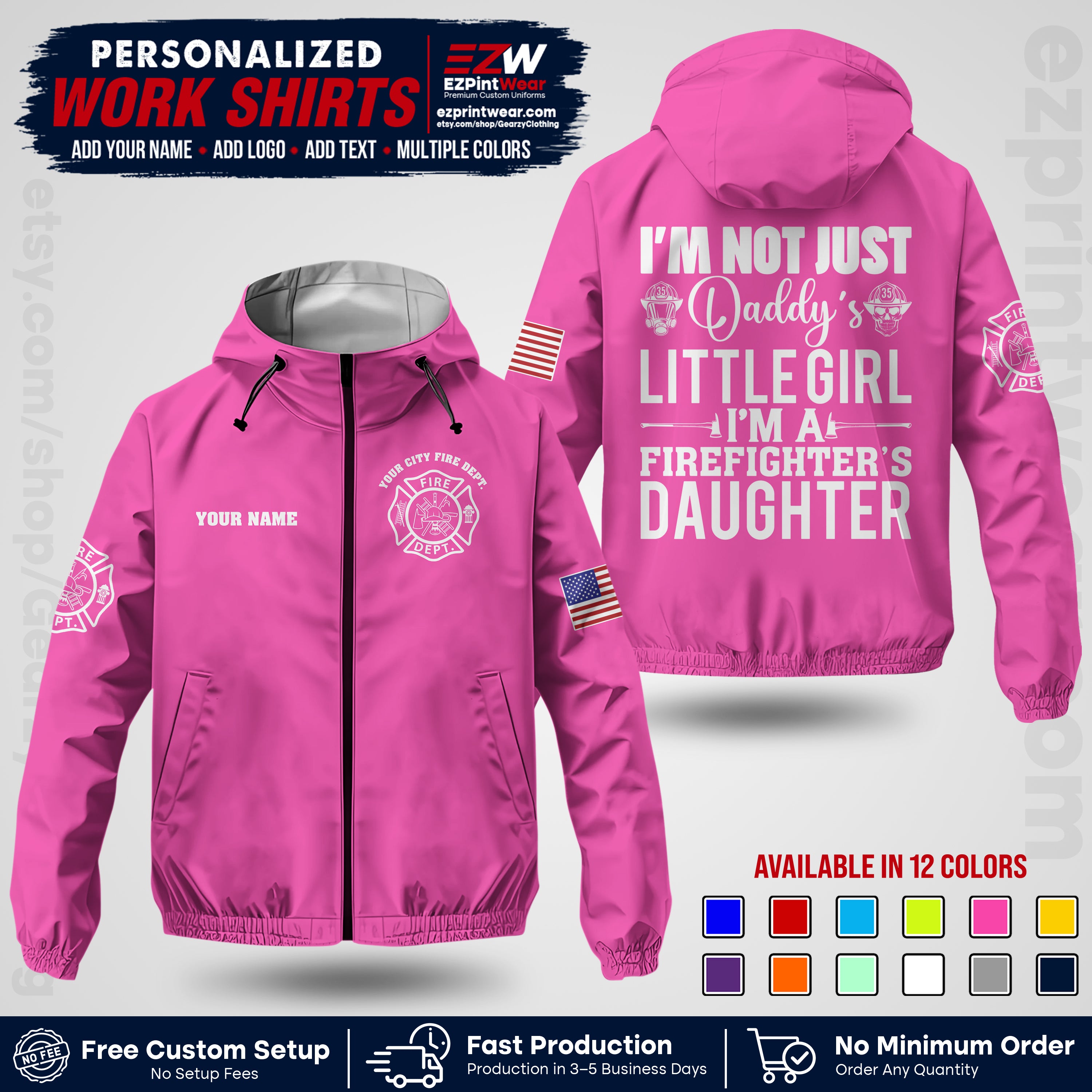 Custom Firefighter Windbreaker Jacket with Name, City Logo & Text | Fire Department Uniform | Employee Workwear FFJK08