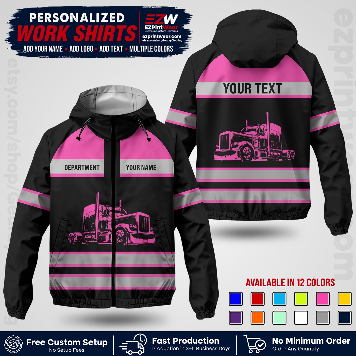 Personalized Trucking Windbreaker Jacket | Custom Company Workwear | Non-Reflective Reflective Style Safety Jacket | Company Uniform Jacket TWJK 02