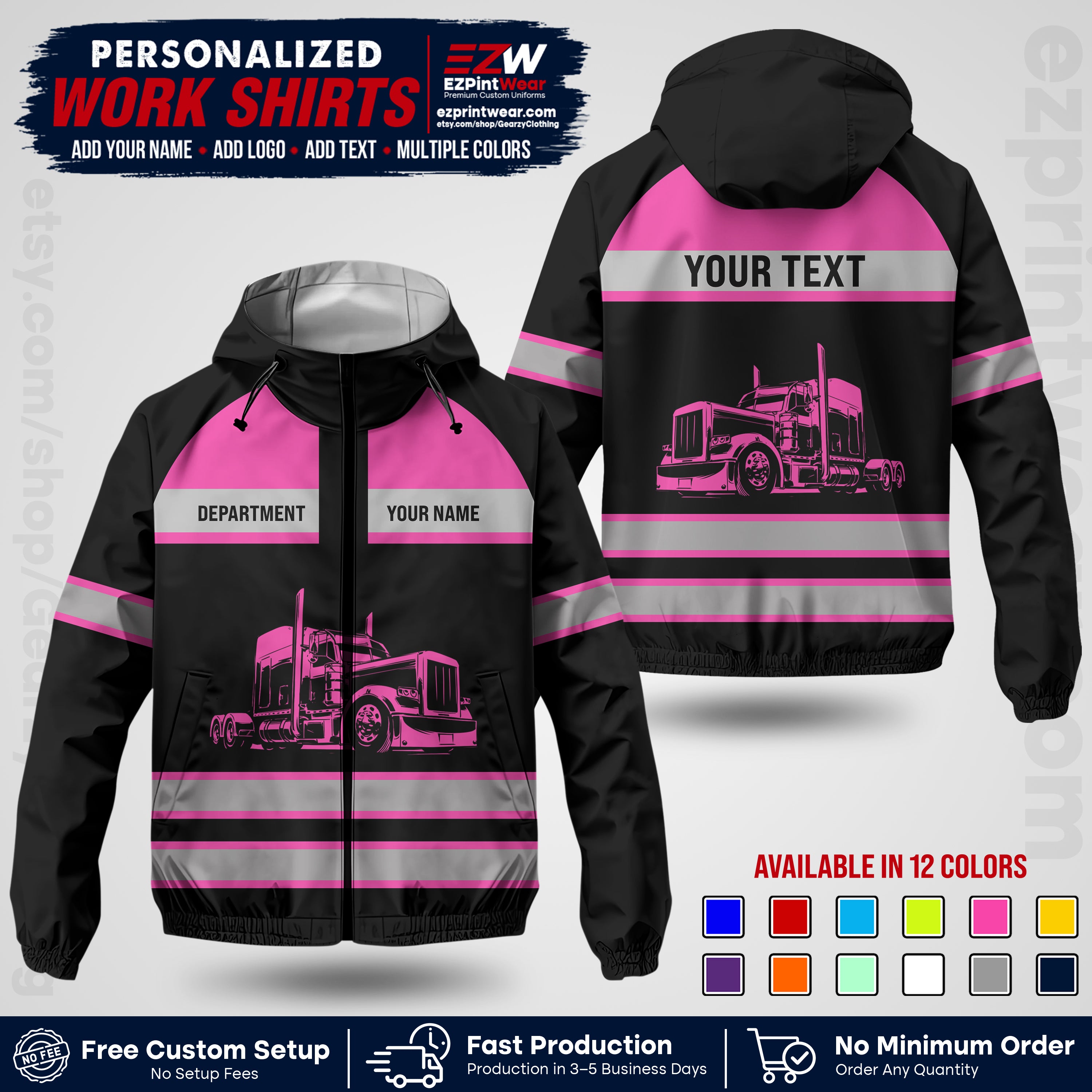 Personalized Trucking Windbreaker Jacket | Custom Company Workwear | Non-Reflective Reflective Style Safety Jacket | Company Uniform Jacket TWJK 02
