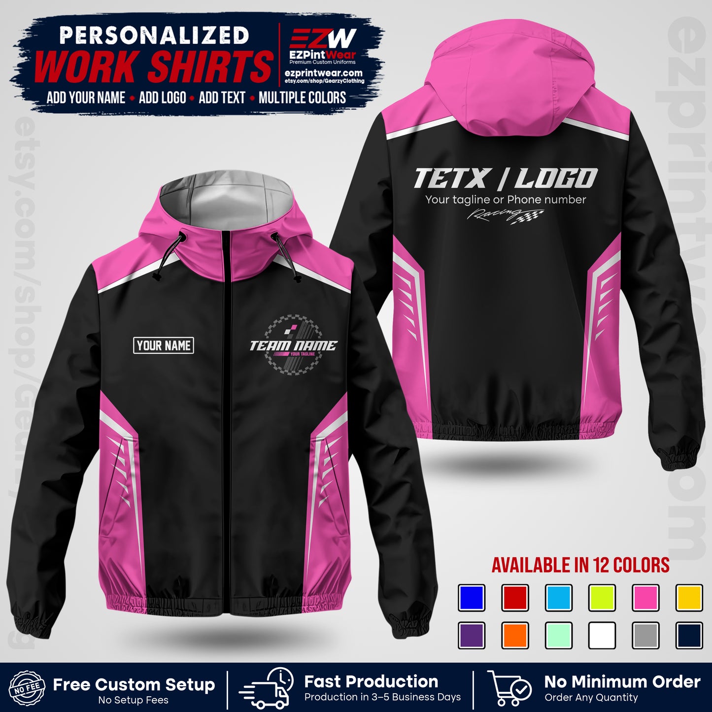 Custom Racing Windbreaker Jacket with Name, Logo & Text | Race Team Uniform | Motorsport Apparel RCJK07